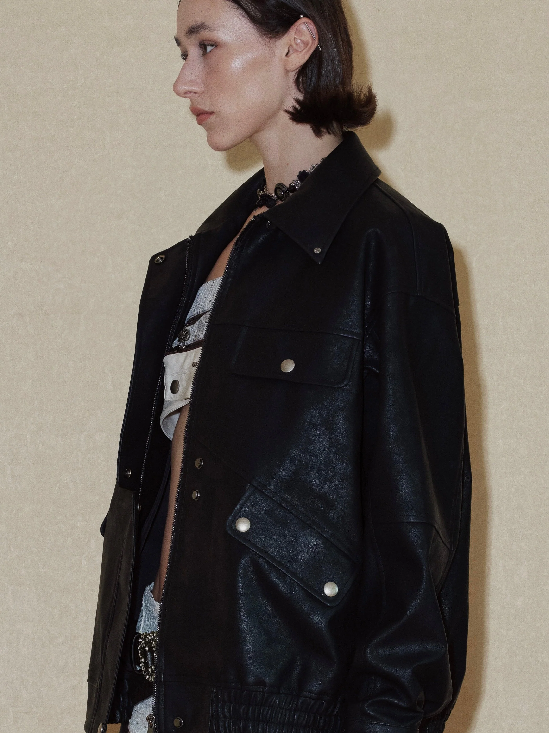 Black Classic Faux Leather Jacket - Image 11