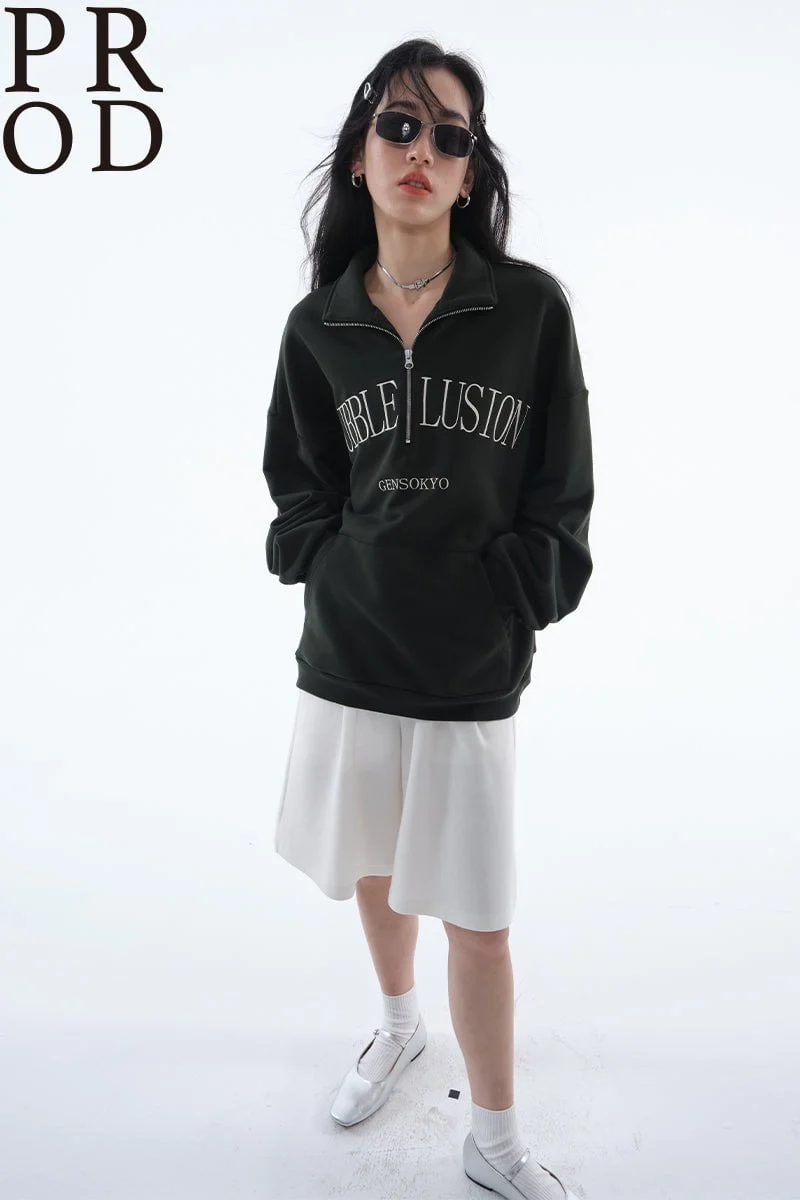 Loose Fit Bubble Lusion Collared Jumper / Green - Image 4