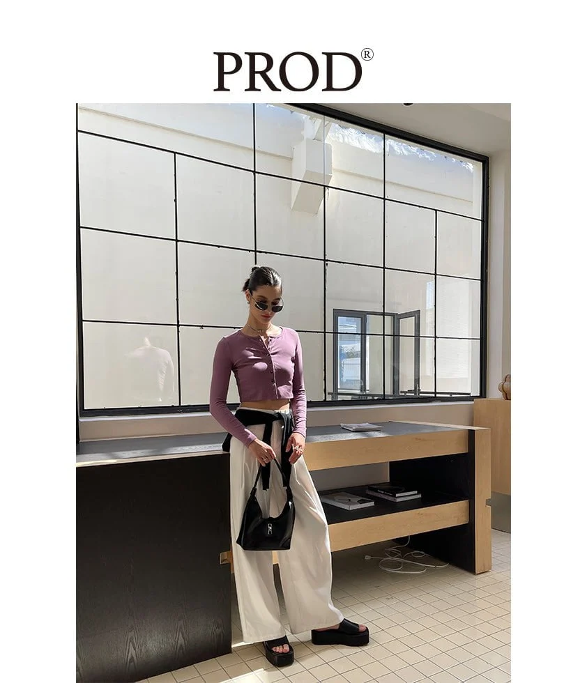 Button Down Crop Top Long Sleeve / Mauve - Image 2