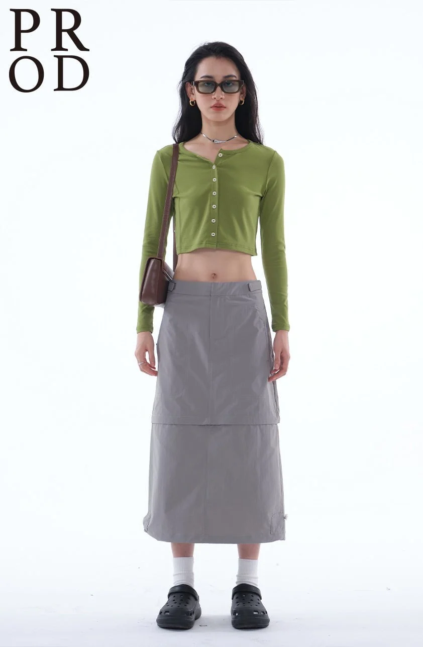 Button Down Crop Top Long Sleeve / Mauve - Image 7