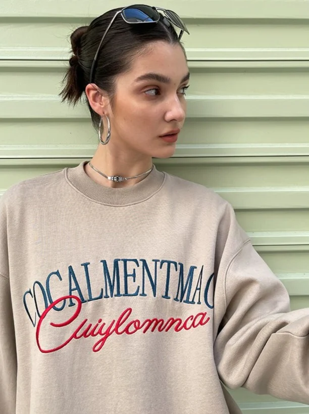 Loose Fit Cocalmentmac Embroidered Sweatshirt