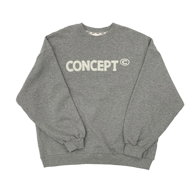 Loose Fit Concept Plush Embroidered Sweatshirt / Melange Grey