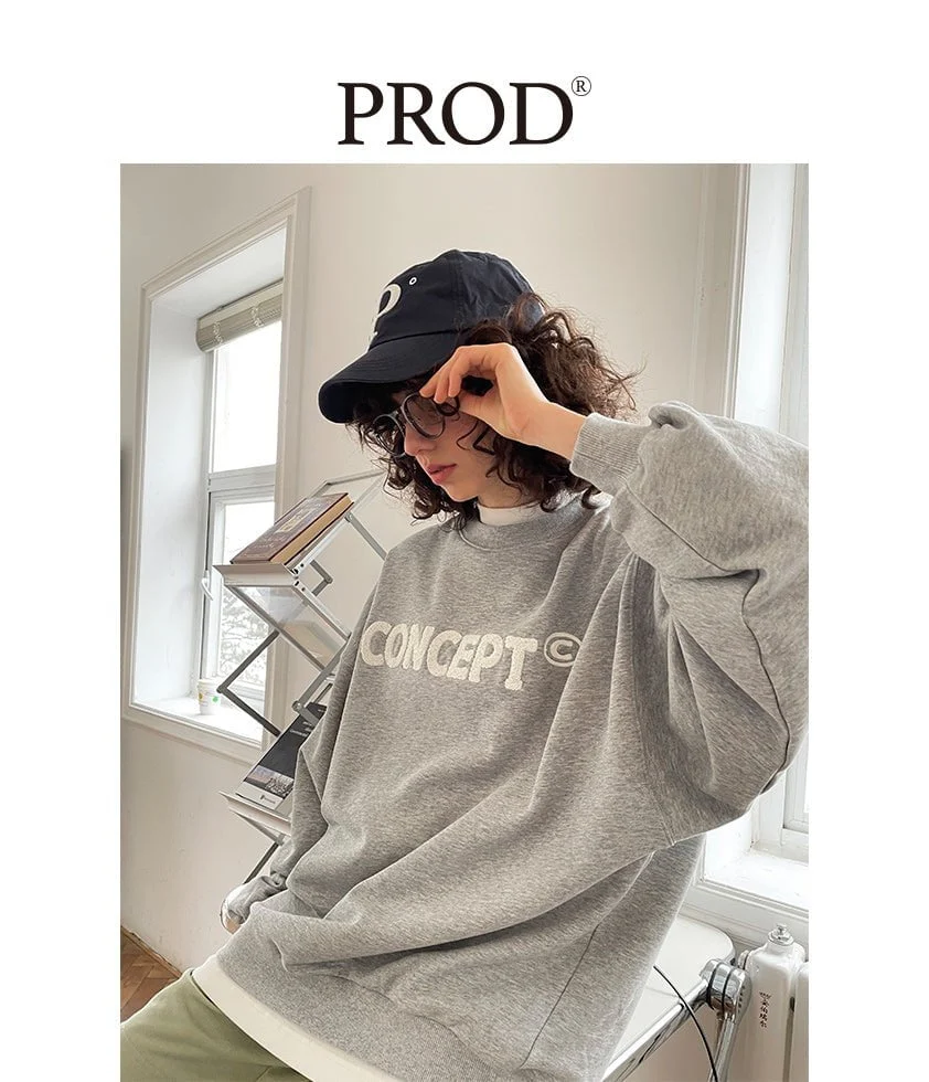Loose Fit Concept Plush Embroidered Sweatshirt / Melange Grey - Image 2