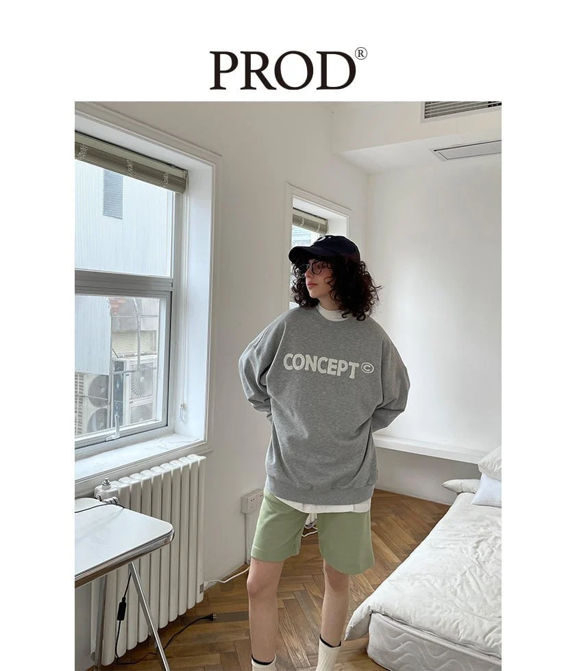 Loose Fit Concept Plush Embroidered Sweatshirt / Melange Grey - Image 6