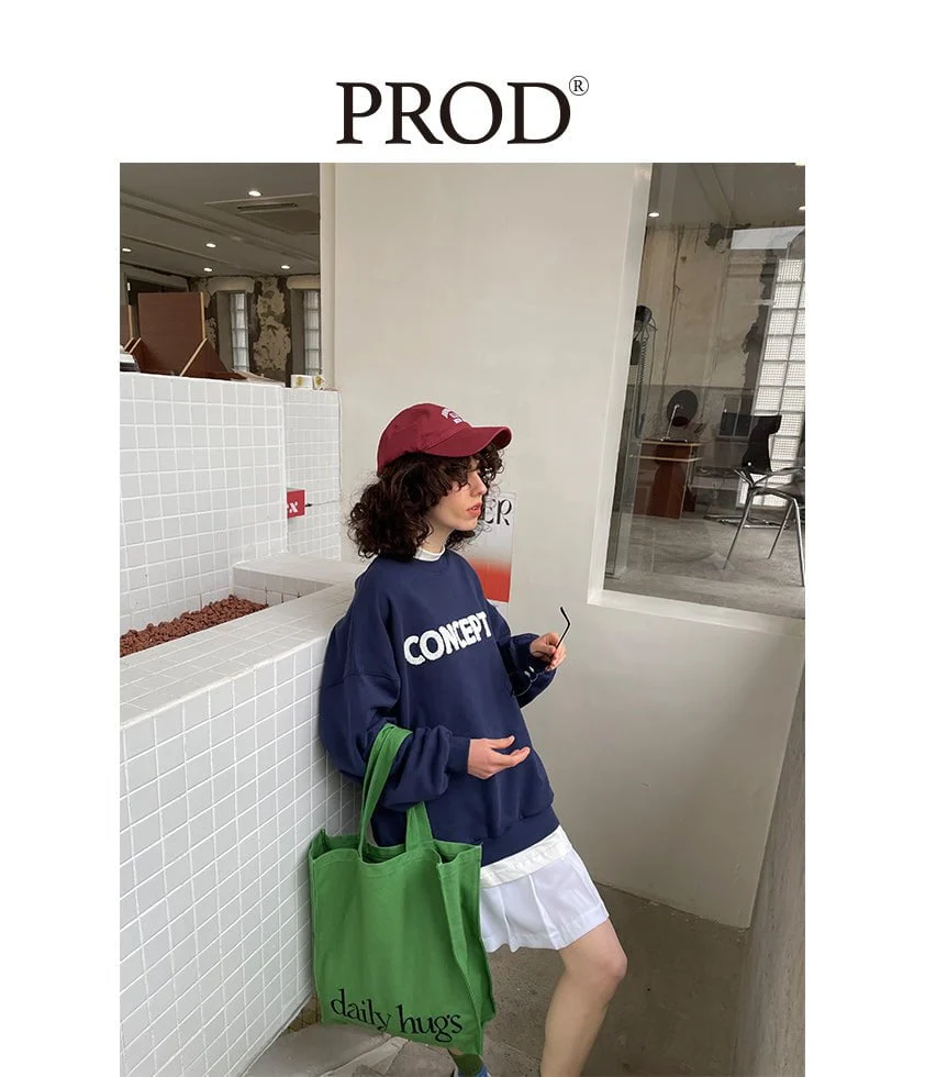 Loose Fit Concept Plush Embroidered Sweatshirt / Navy Blue - Image 6