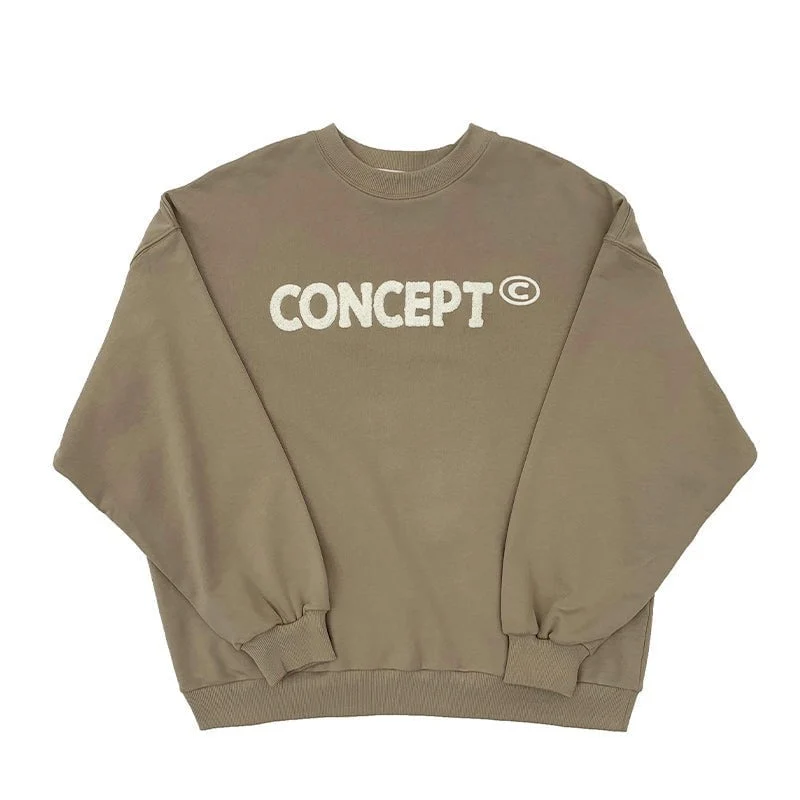 Loose Fit Concept Plush Embroidered Sweatshirt / Olive