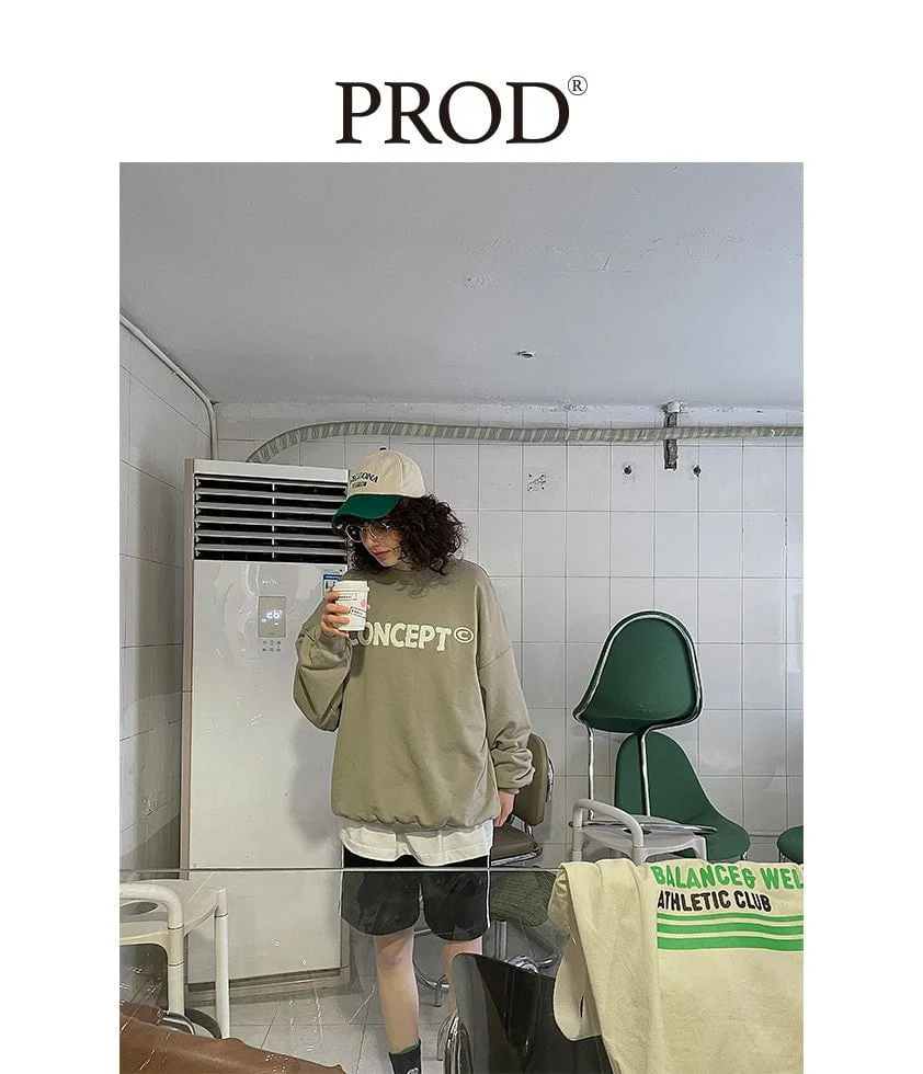 Loose Fit Concept Plush Embroidered Sweatshirt / Olive - Image 7