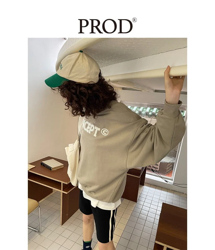 Loose Fit Concept Plush Embroidered Sweatshirt / Olive - Image 8