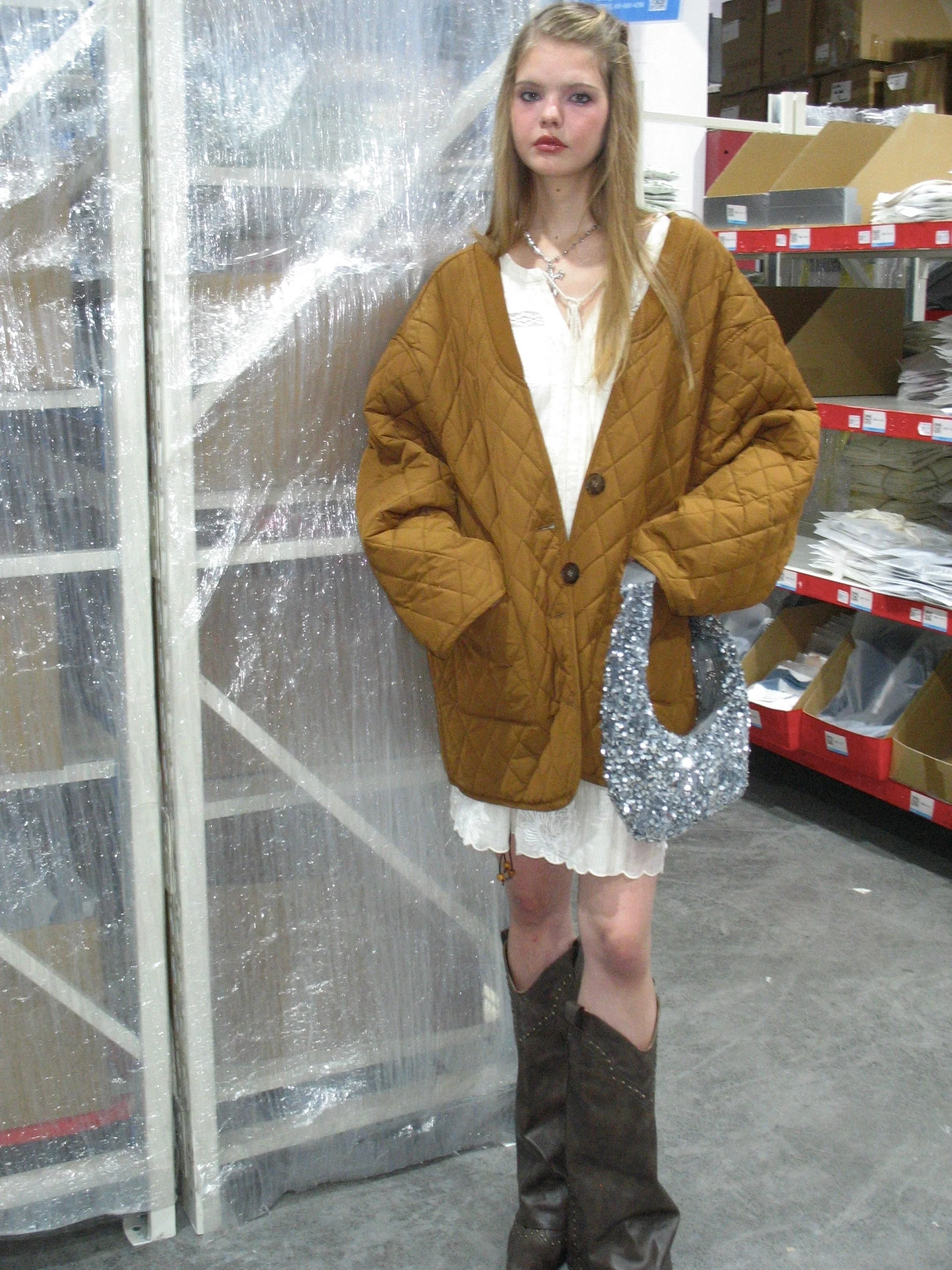Caramel Quilted Cotton Coat - Image 4