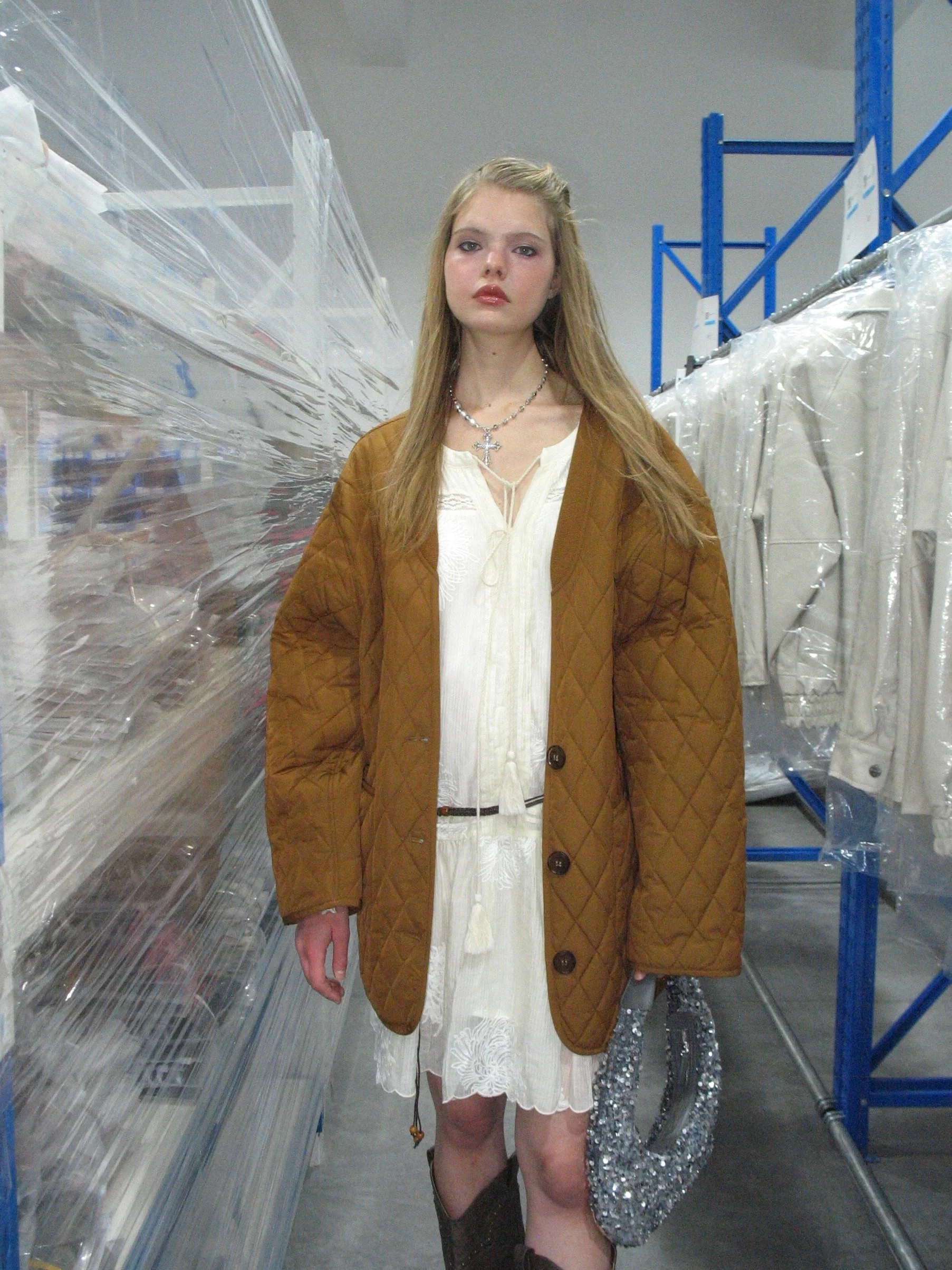 Caramel Quilted Cotton Coat - Image 7