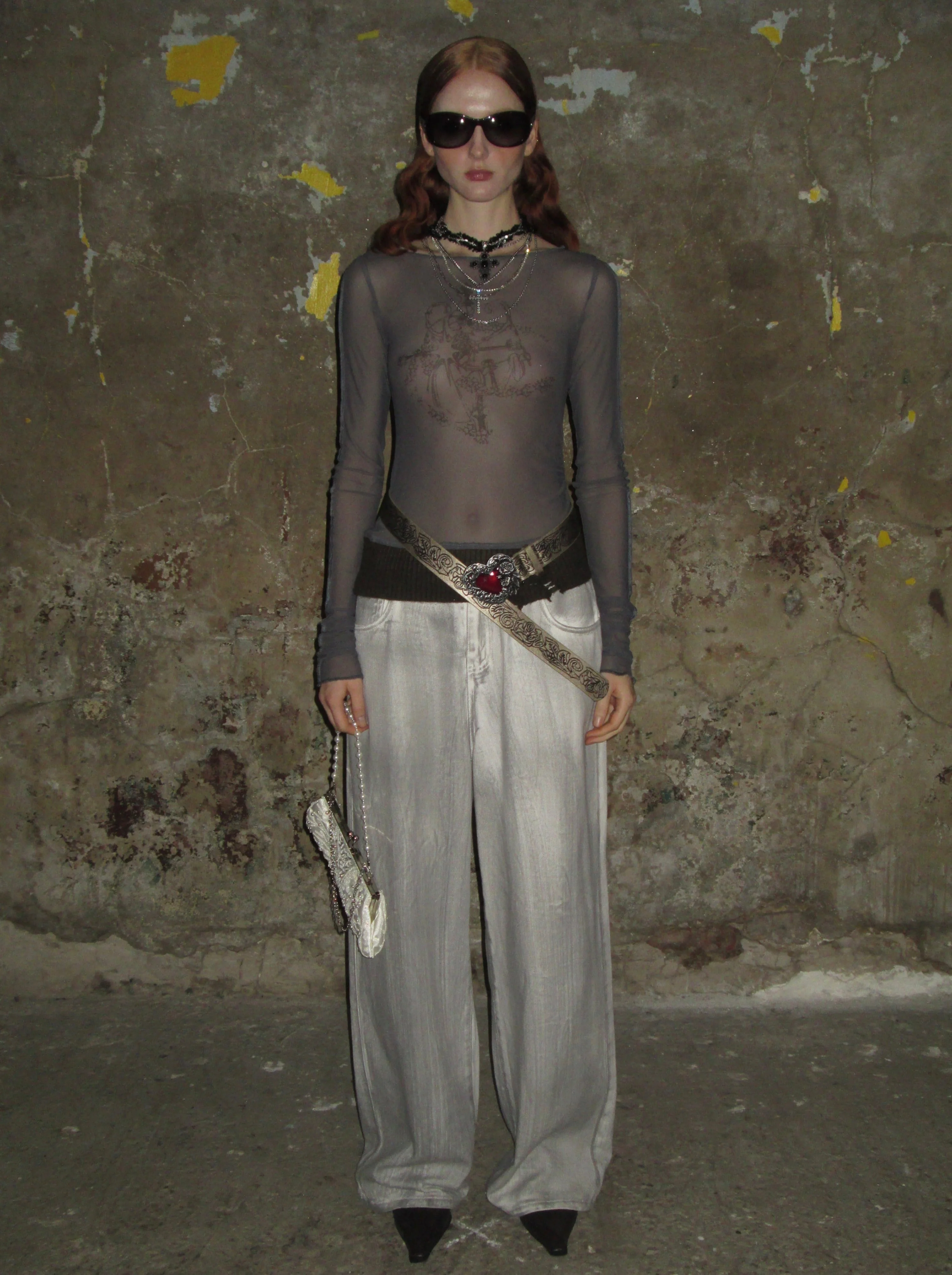 Ripped Hem Mesh Printed Long Sleeve - Image 3