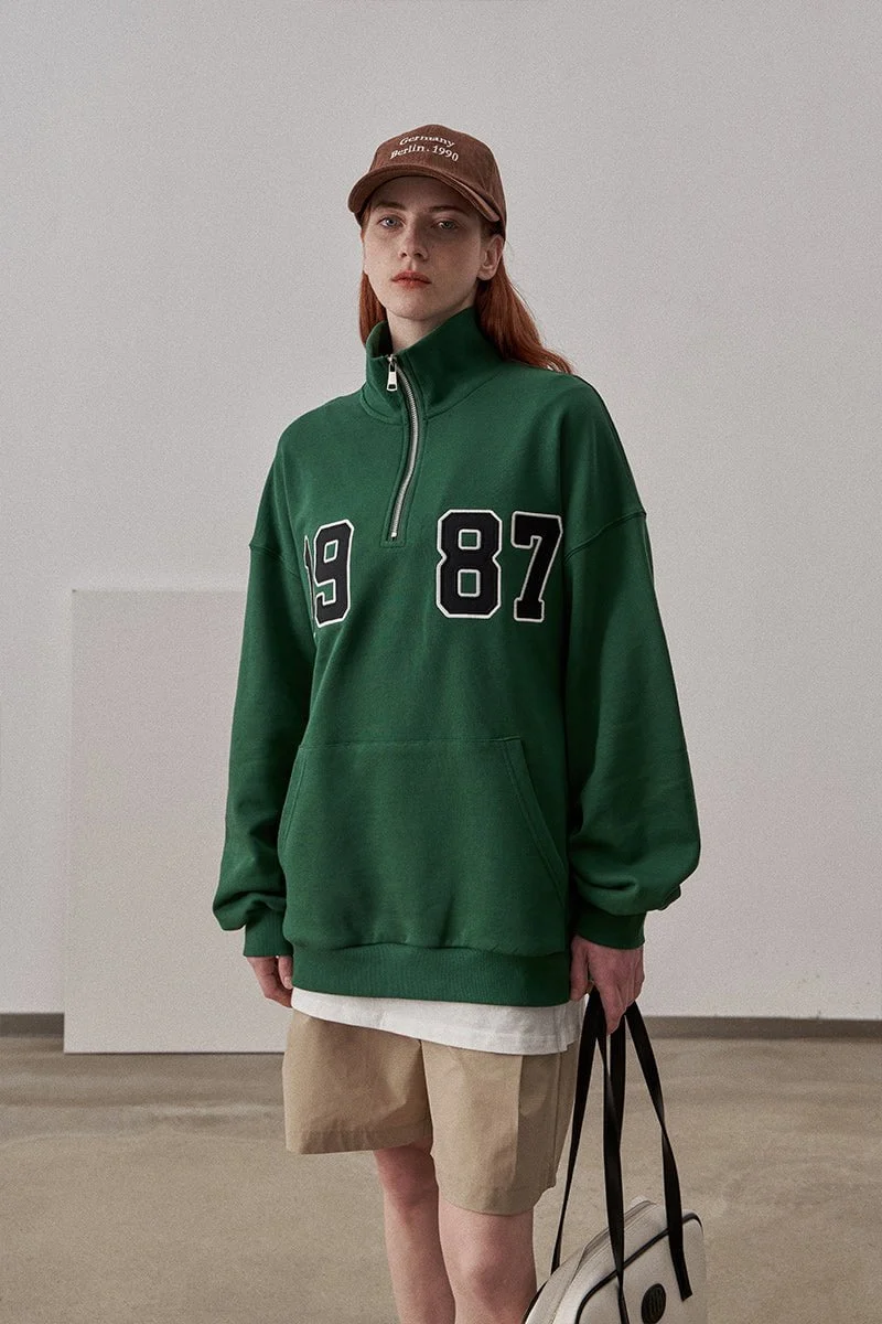 Loose Fit 1987 Quarter Zip Sweatshirt / Forest Green - Image 2