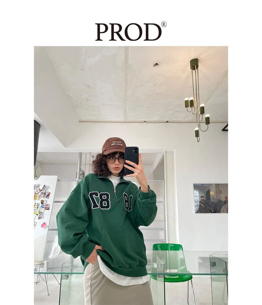 Loose Fit 1987 Quarter Zip Sweatshirt / Forest Green - Image 4