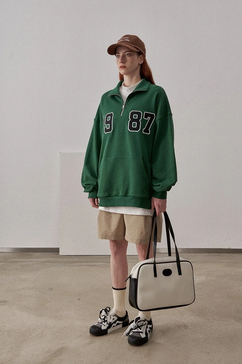 Loose Fit 1987 Quarter Zip Sweatshirt / Forest Green - Image 5