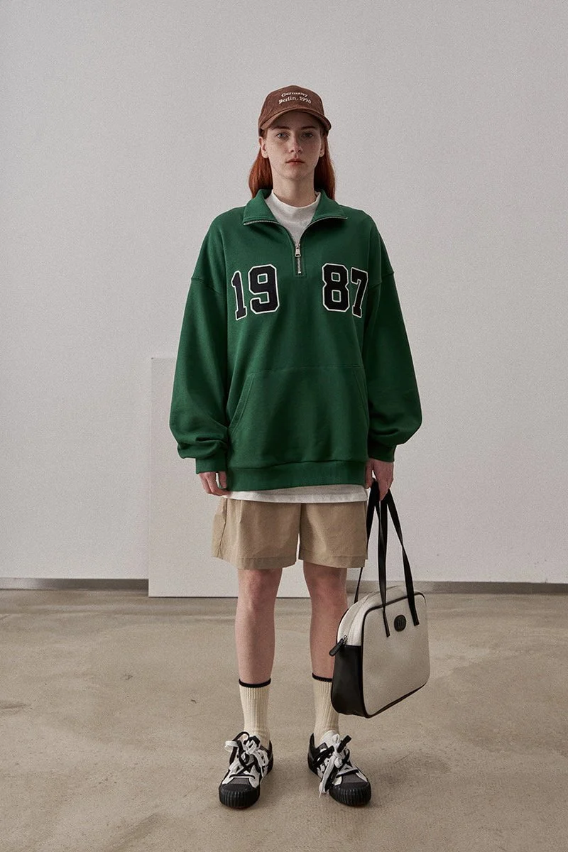 Loose Fit 1987 Quarter Zip Sweatshirt / Forest Green - Image 7