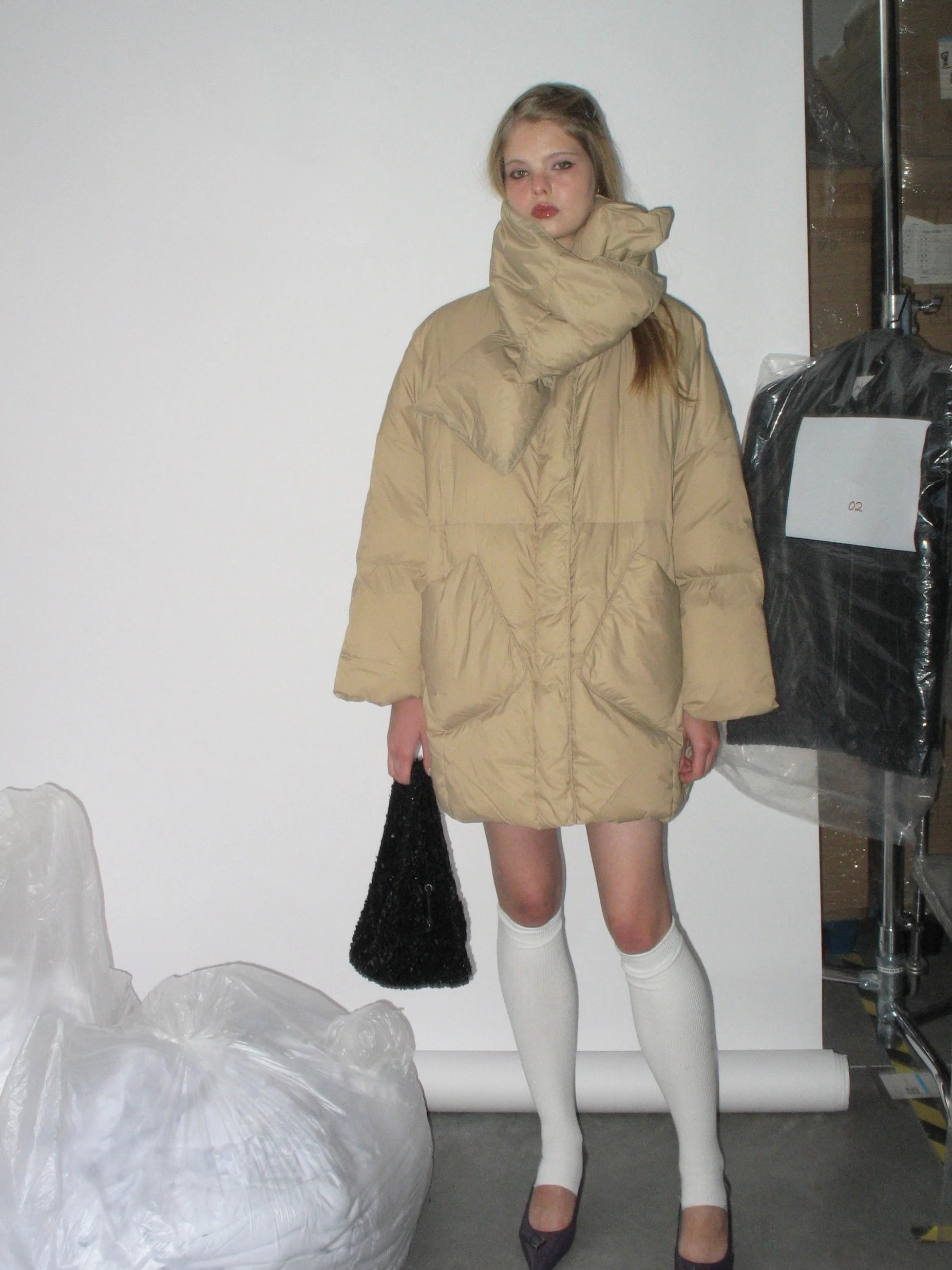 Navy Blue Down Jacket with Scarf - Image 15
