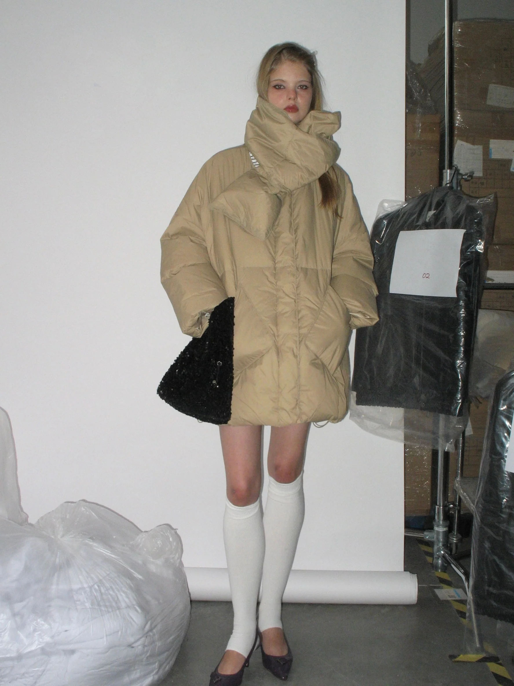 Navy Blue Down Jacket with Scarf - Image 18