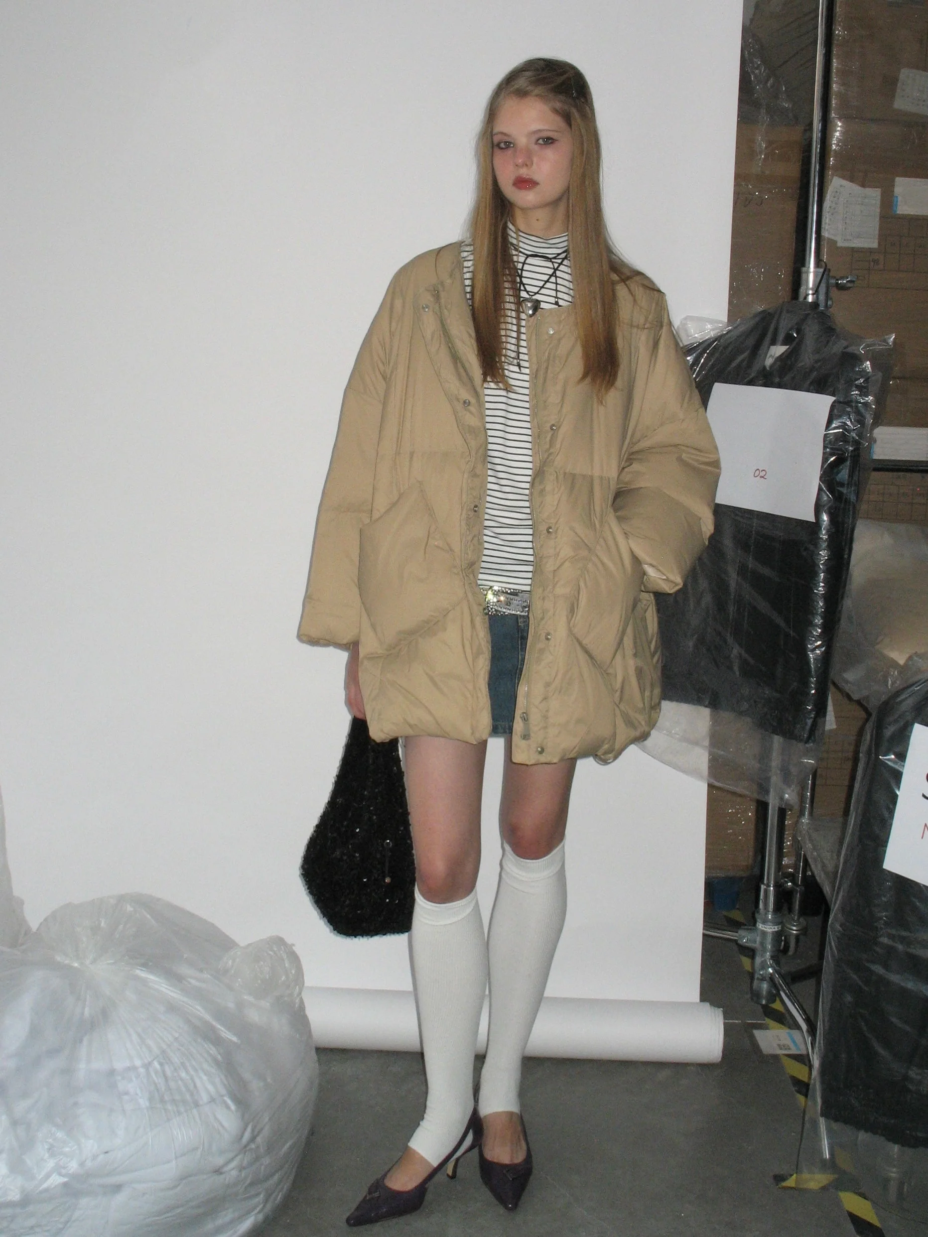 Navy Blue Down Jacket with Scarf - Image 20