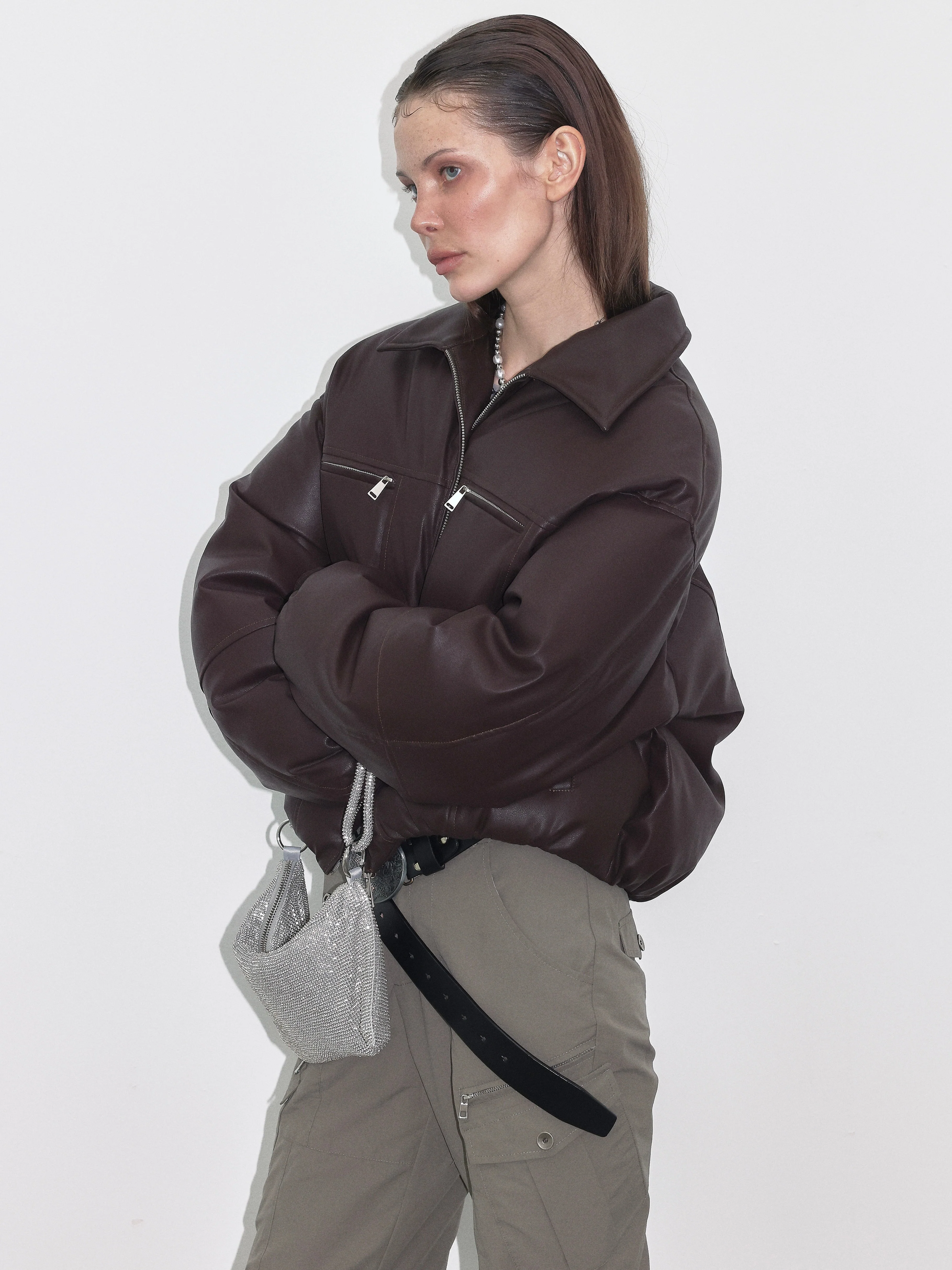 Down Puffer Faux Leather Jacket - Image 6