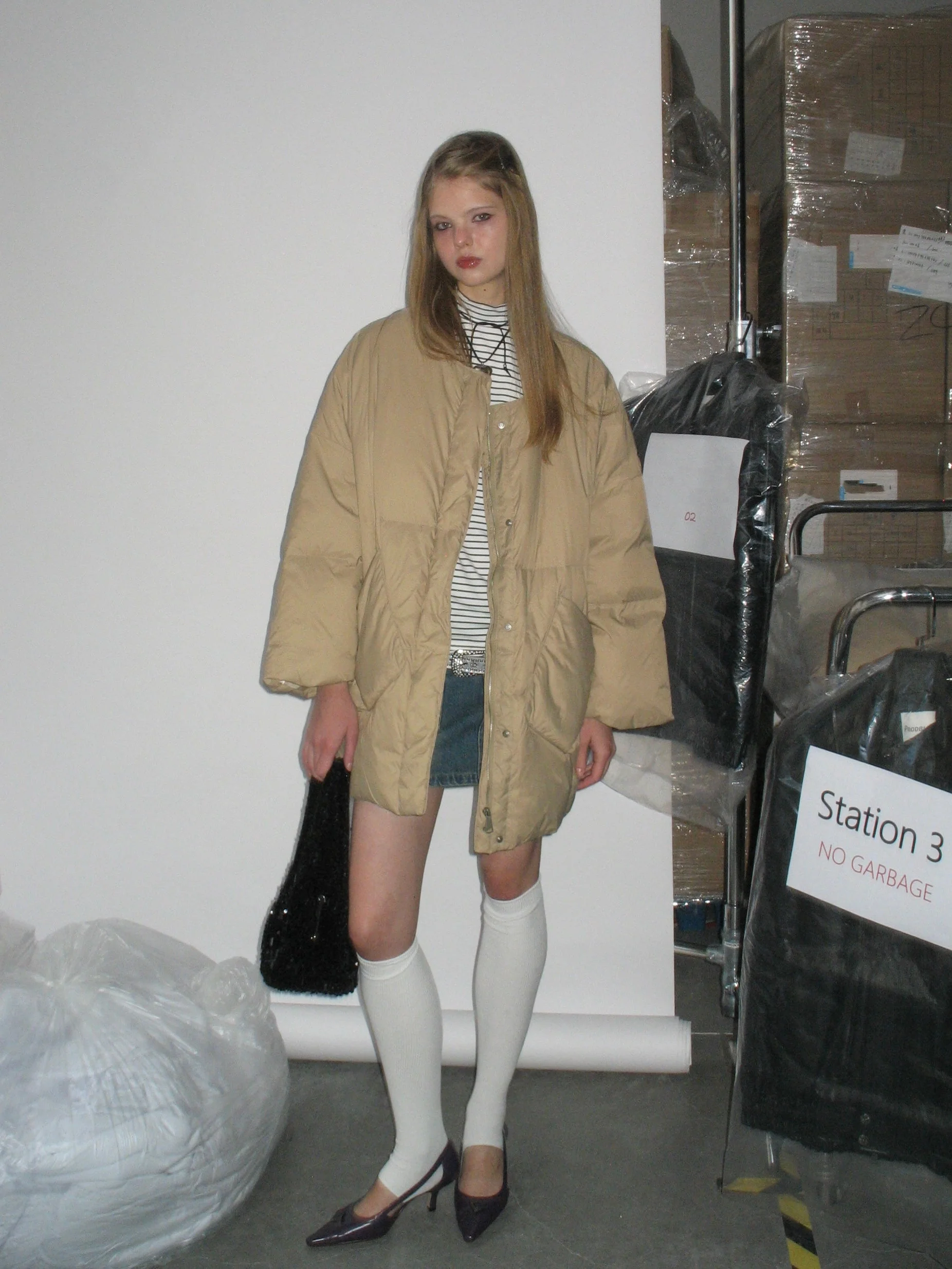 Khaki Down Jacket with Scarf - Image 10