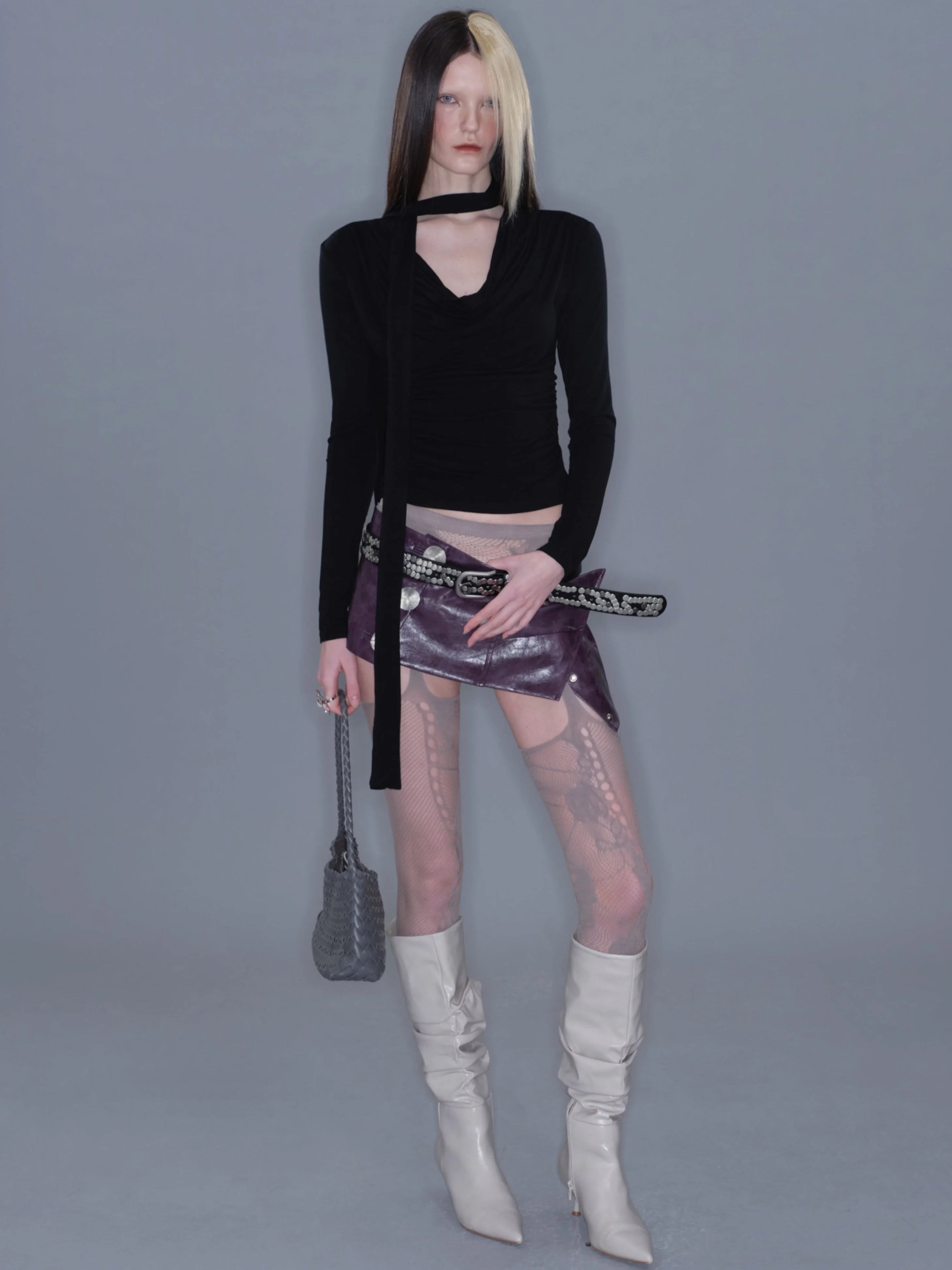 Draped Halter Tie-Neck Long Sleeve Top - Image 2