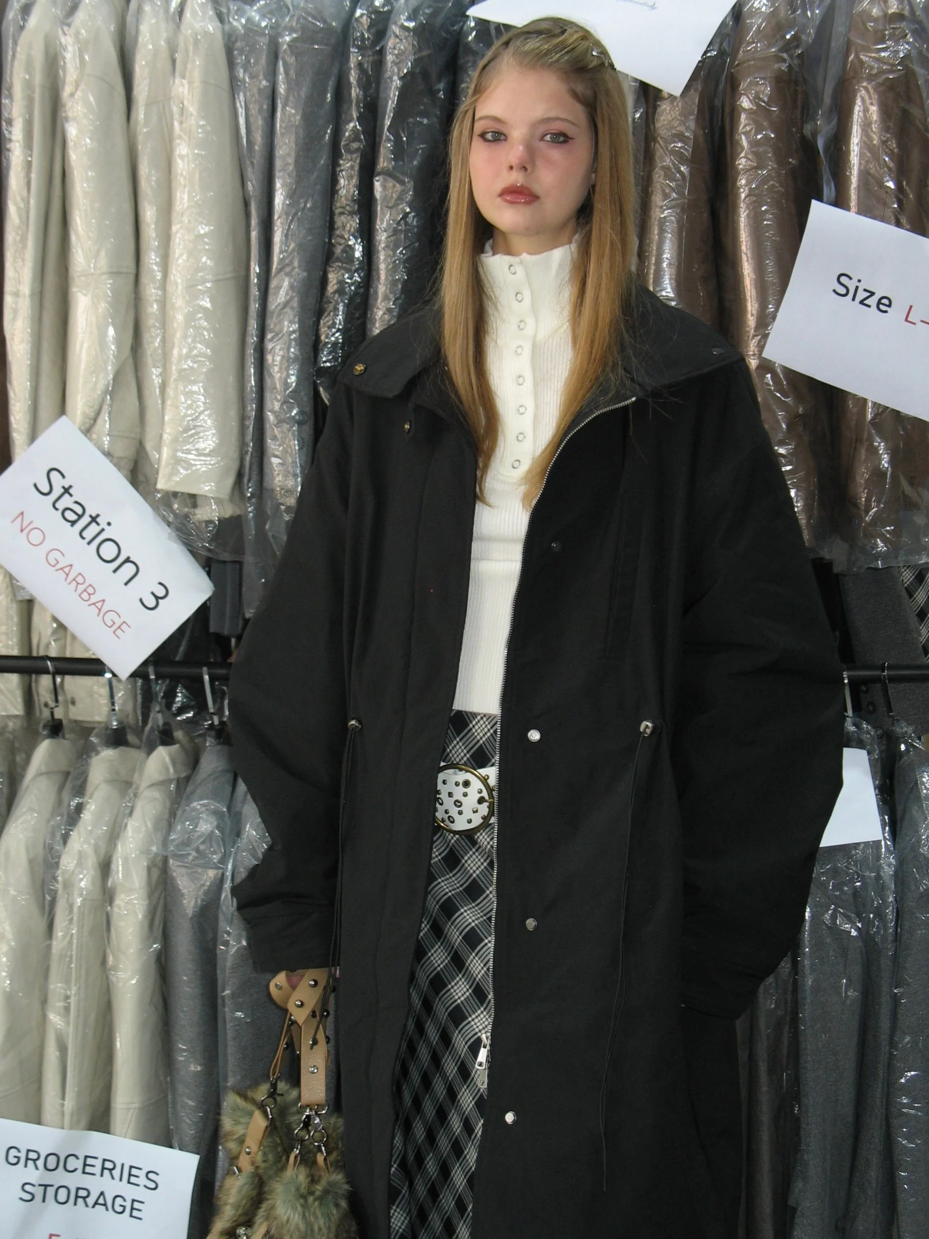 Drawstring Waist Long Winter Coat - Image 6