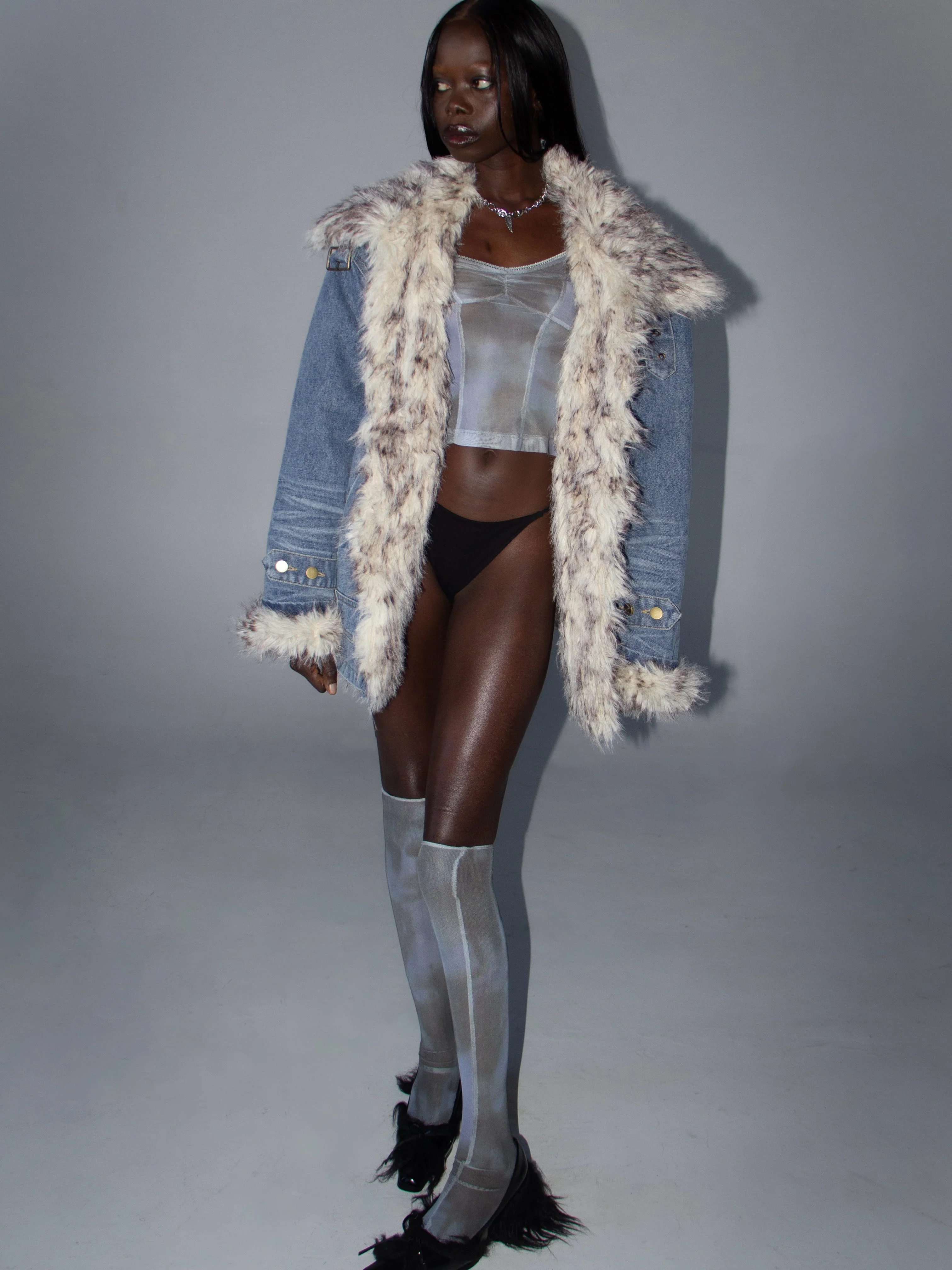 Edge Fusion Faux Fur Denim Jacket - Image 3