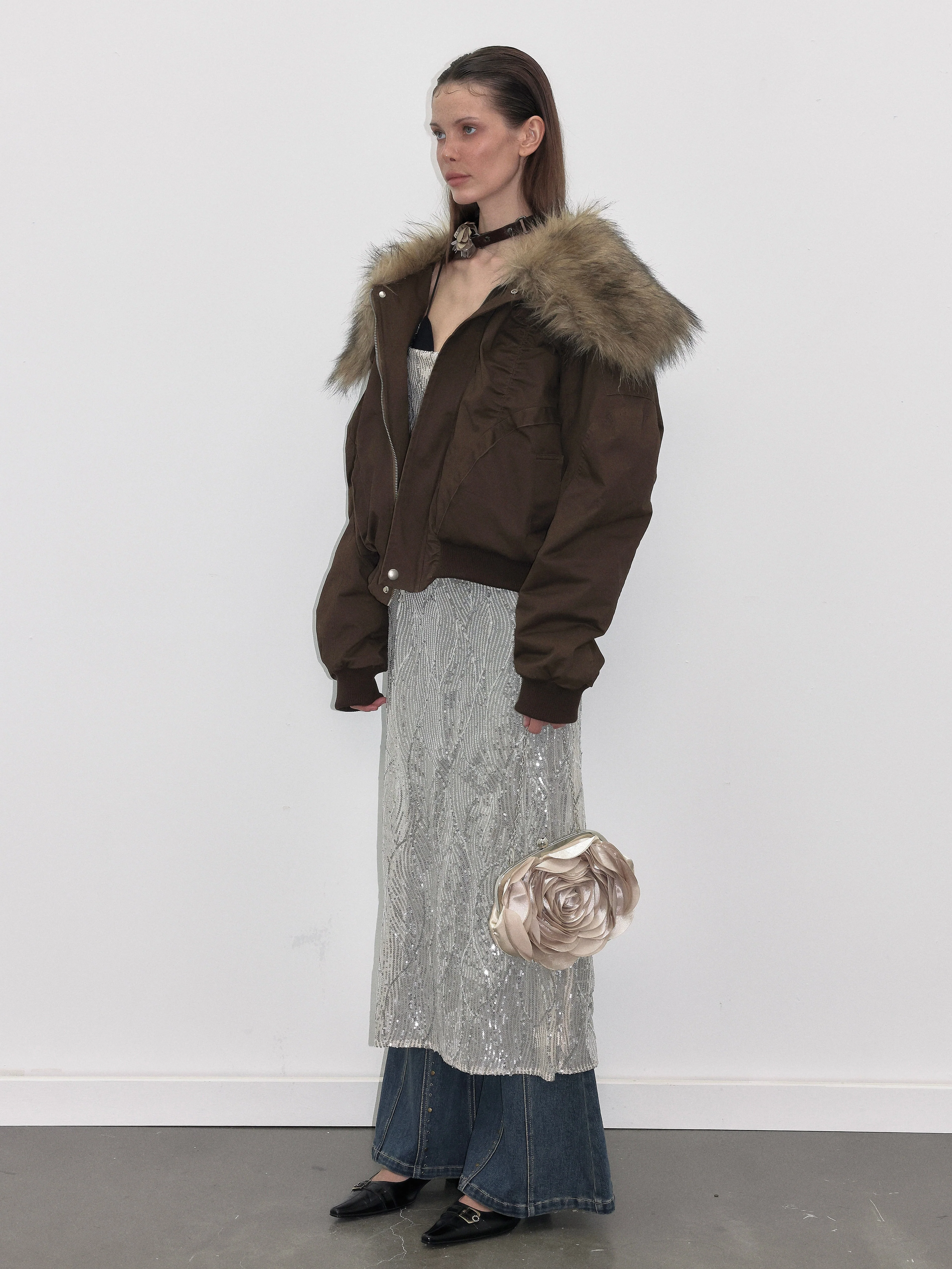 Brown Faux Fur Down Jacket - Image 2