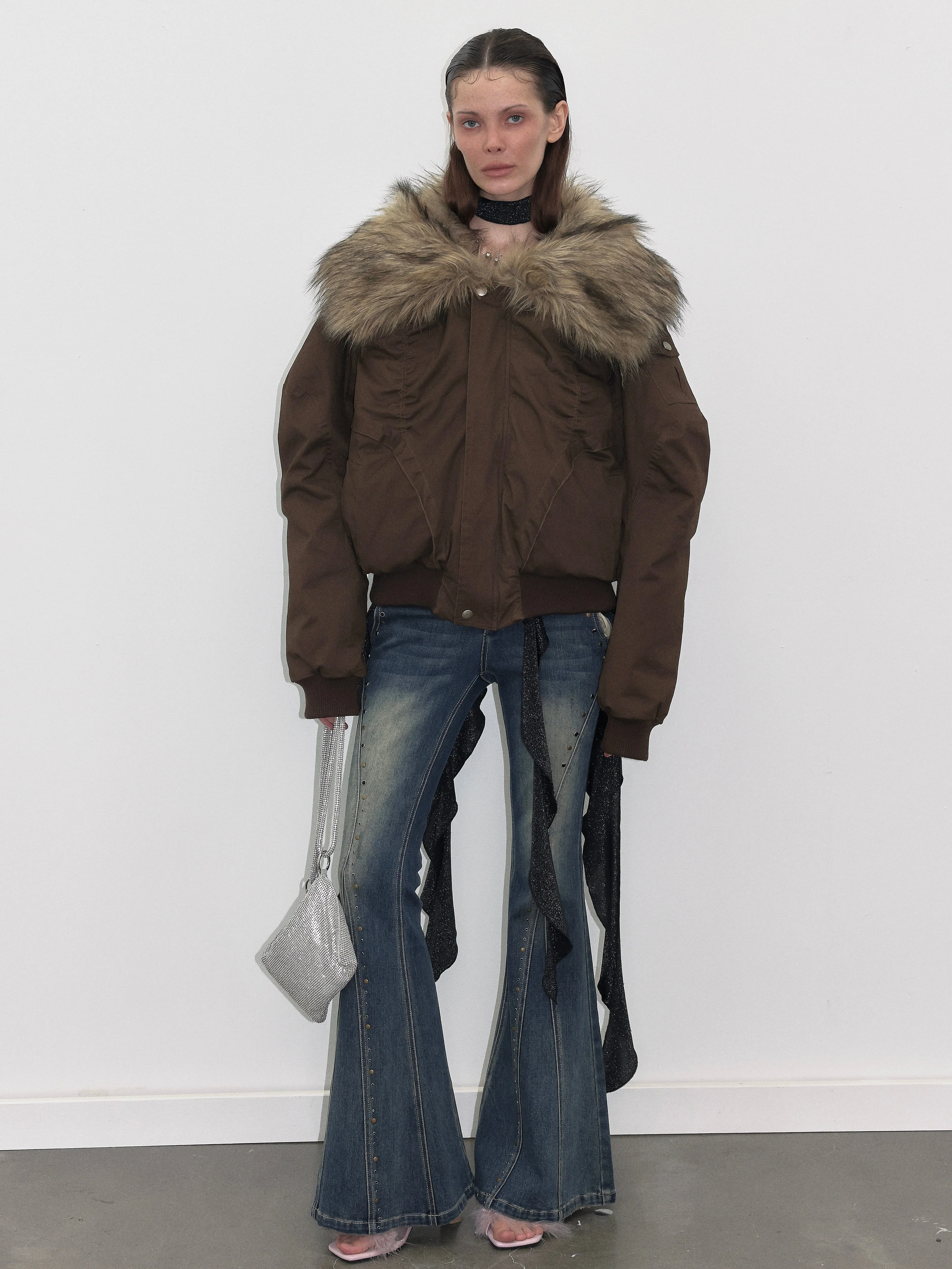 Brown Faux Fur Down Jacket - Image 5