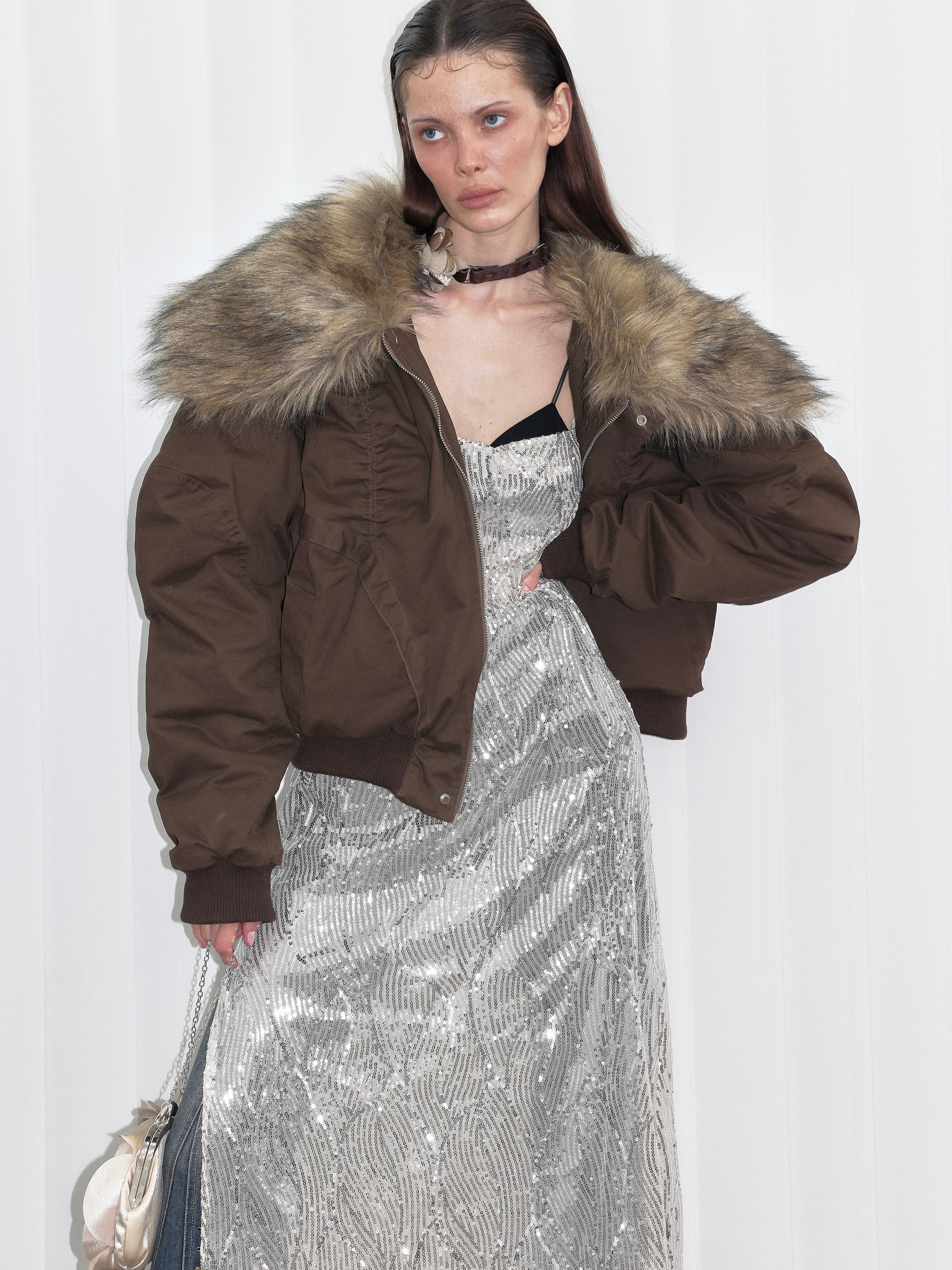 Brown Faux Fur Down Jacket - Image 6