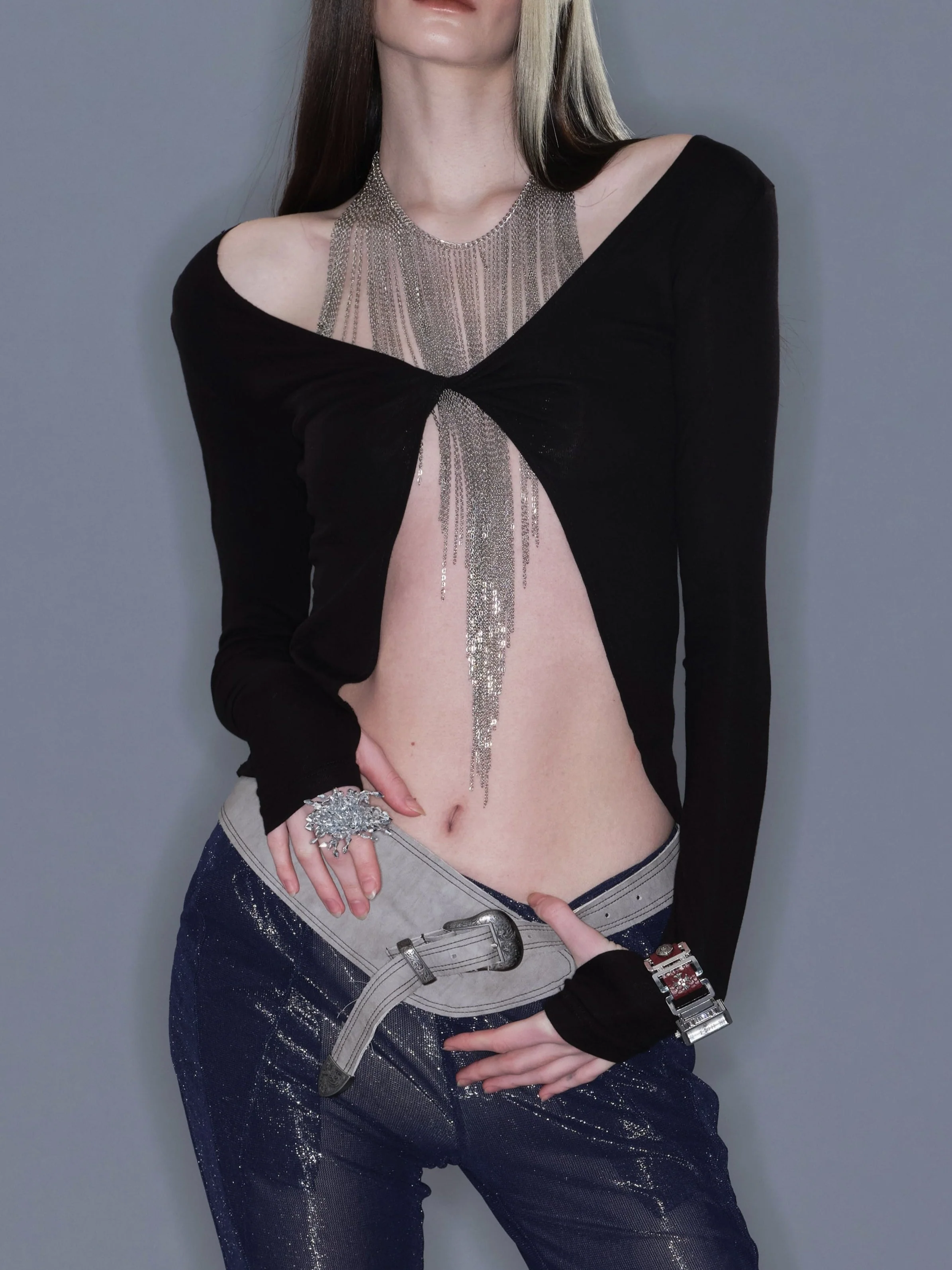 Fitted Long Sleeve Top/ Black - Image 4