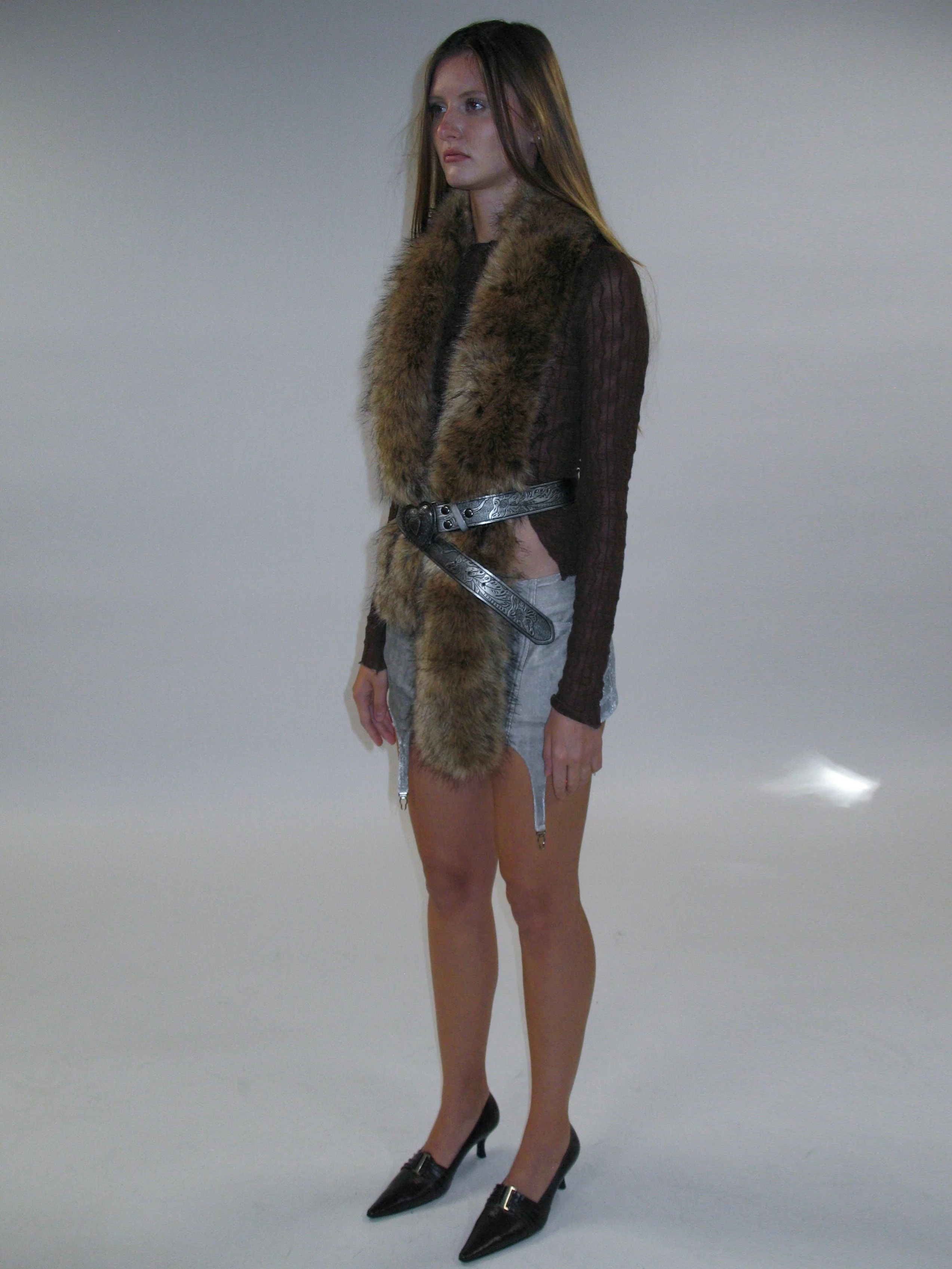 French Jewel Neck Mesh Long Sleeve/ Coffee - Image 6