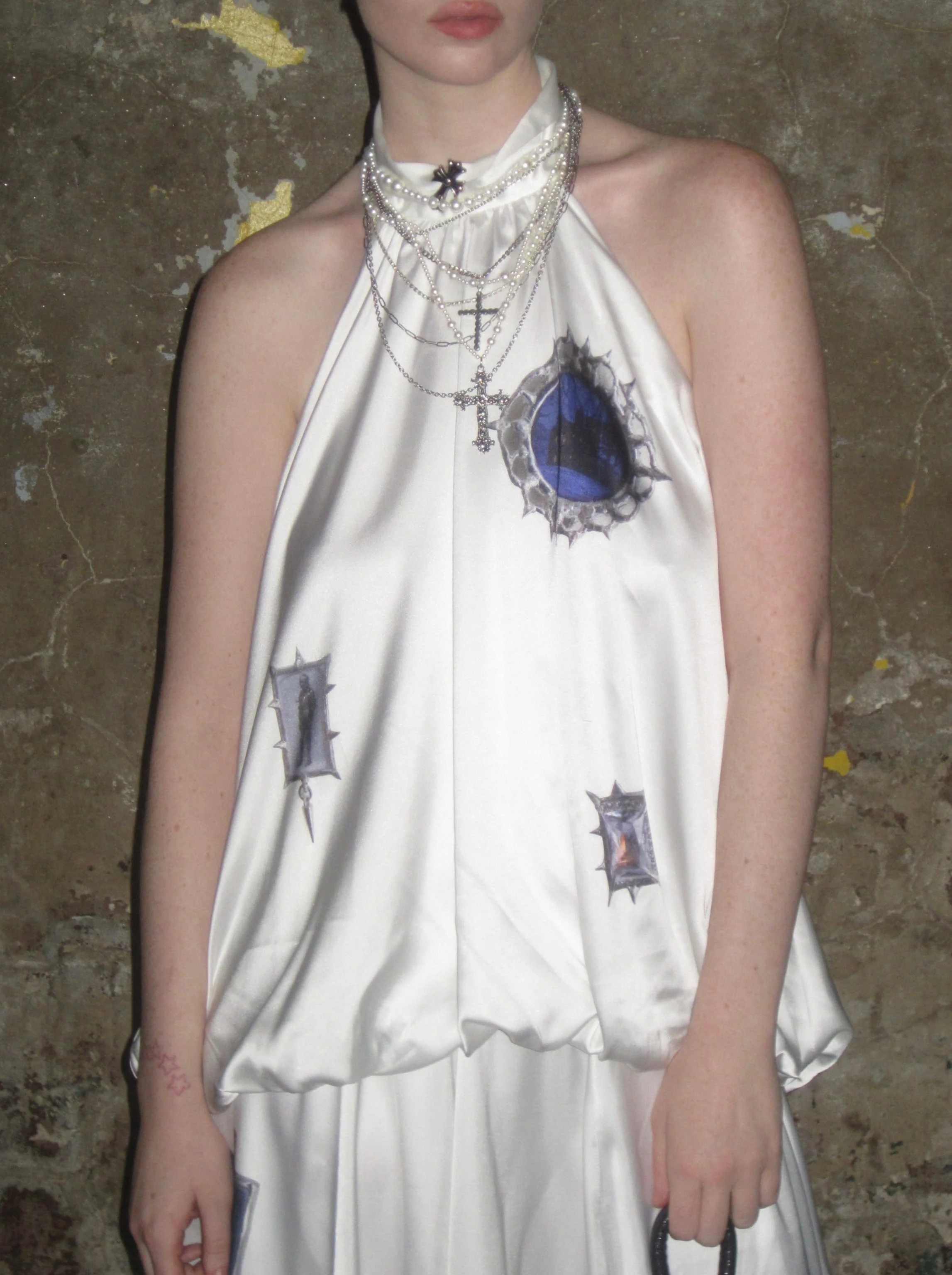 Halter-neck Printed Satin Top