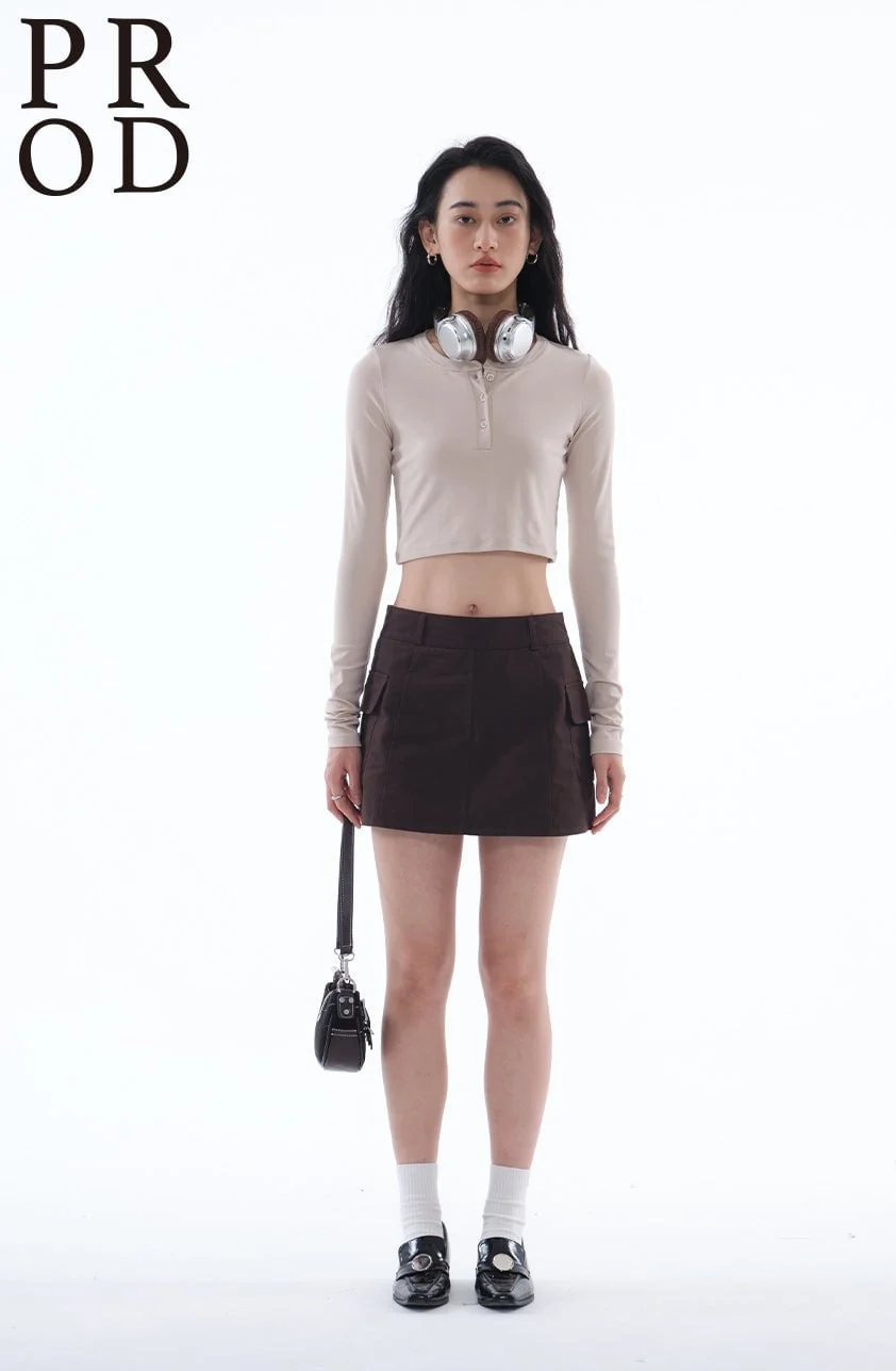 Henley Crop Top Long Sleeve / Gray - Image 7