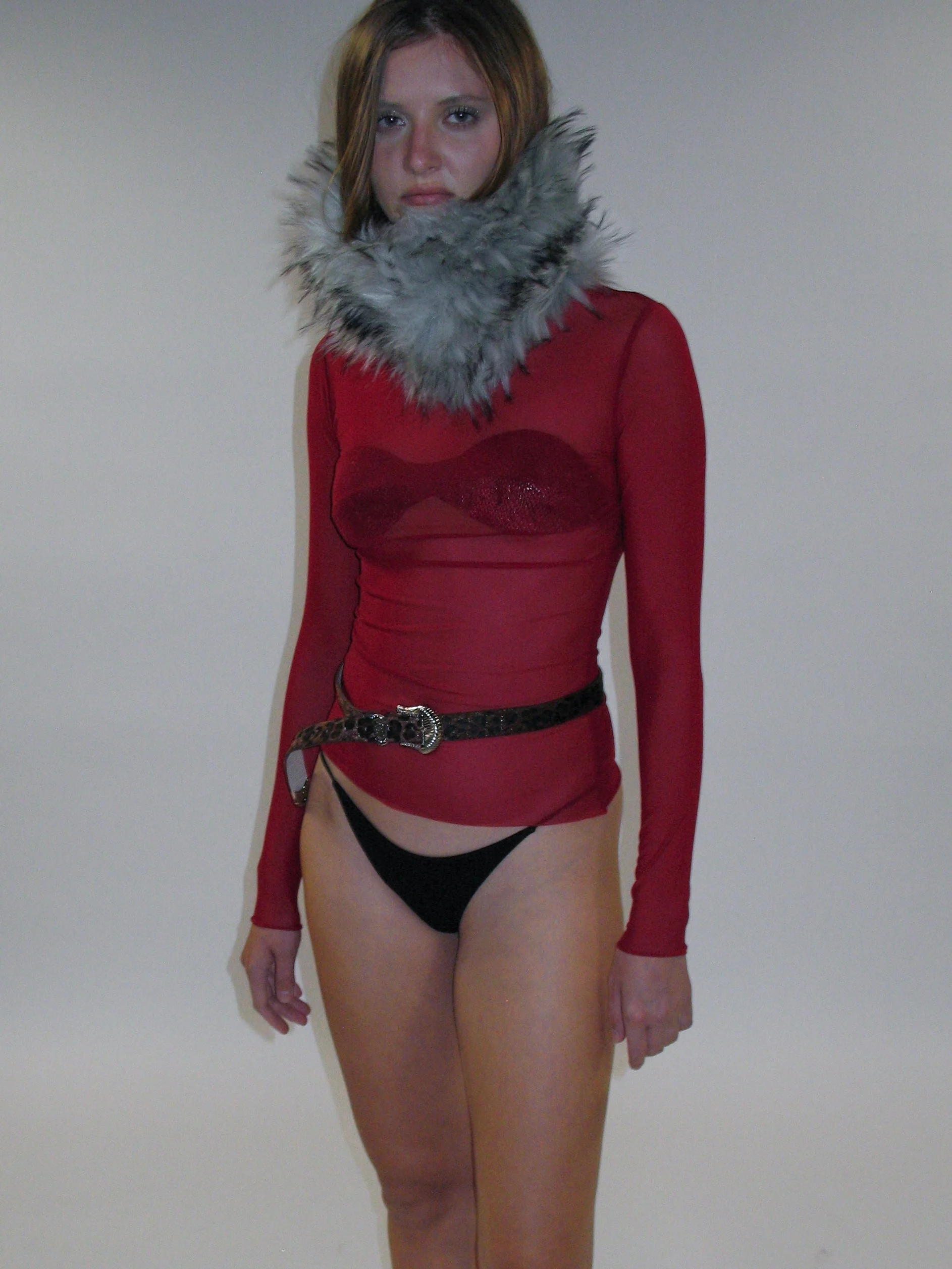 High Neck Mesh Wrap Top/ Red - Image 3