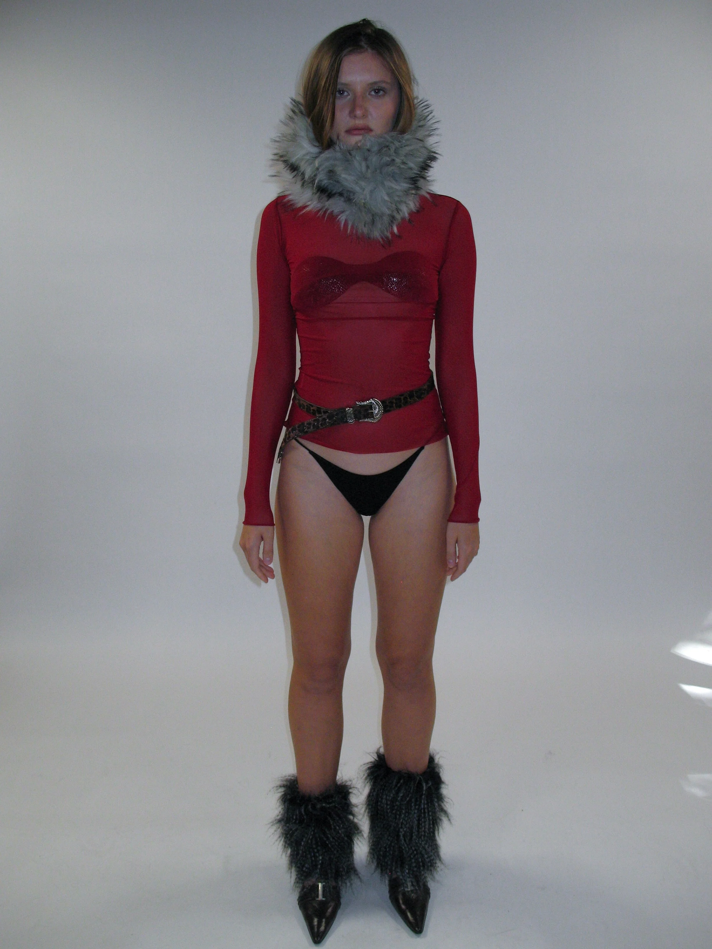High Neck Mesh Wrap Top/ Red - Image 4