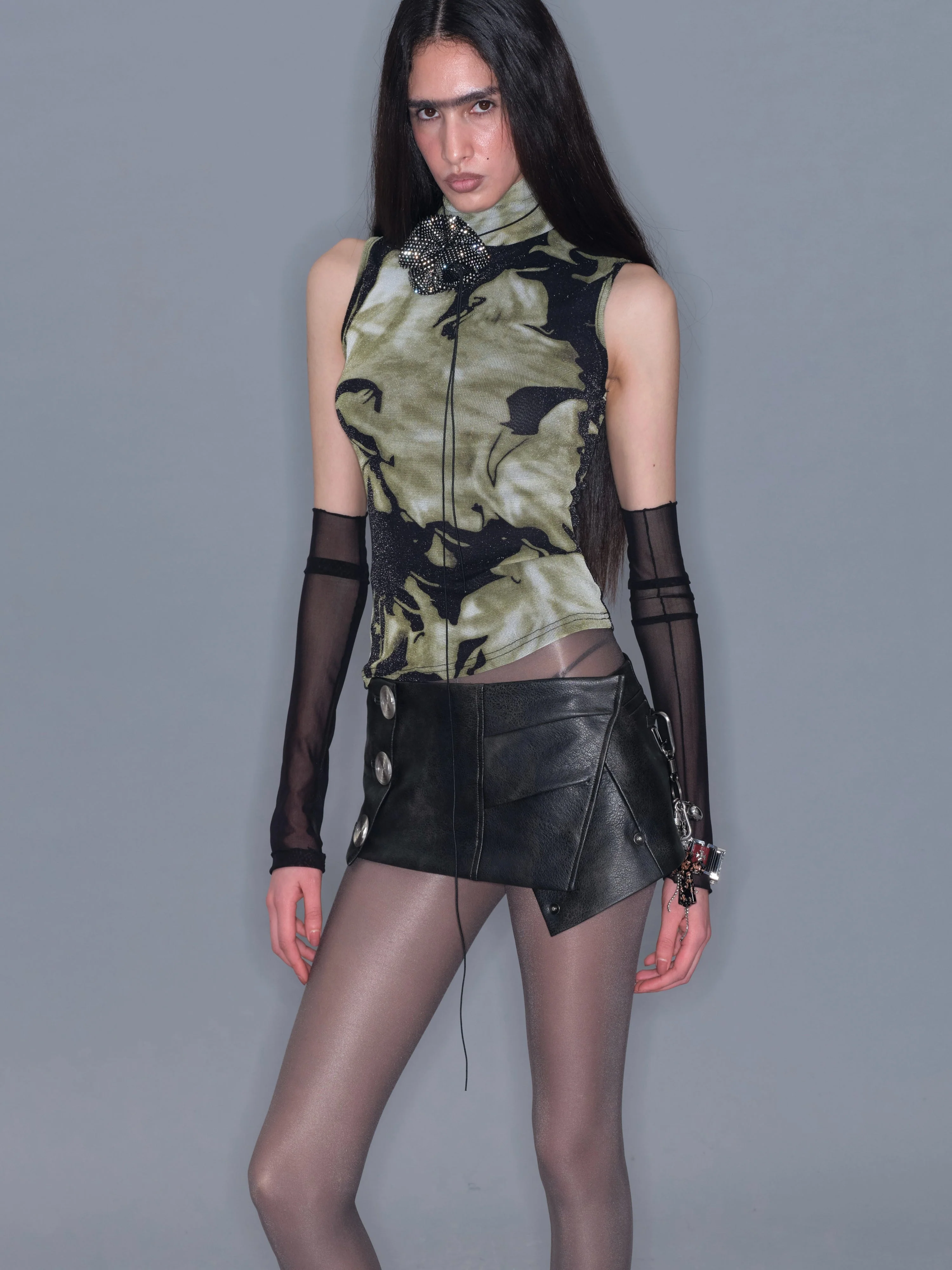 High Neck Shiny Thread Mesh Tank Top - Image 4