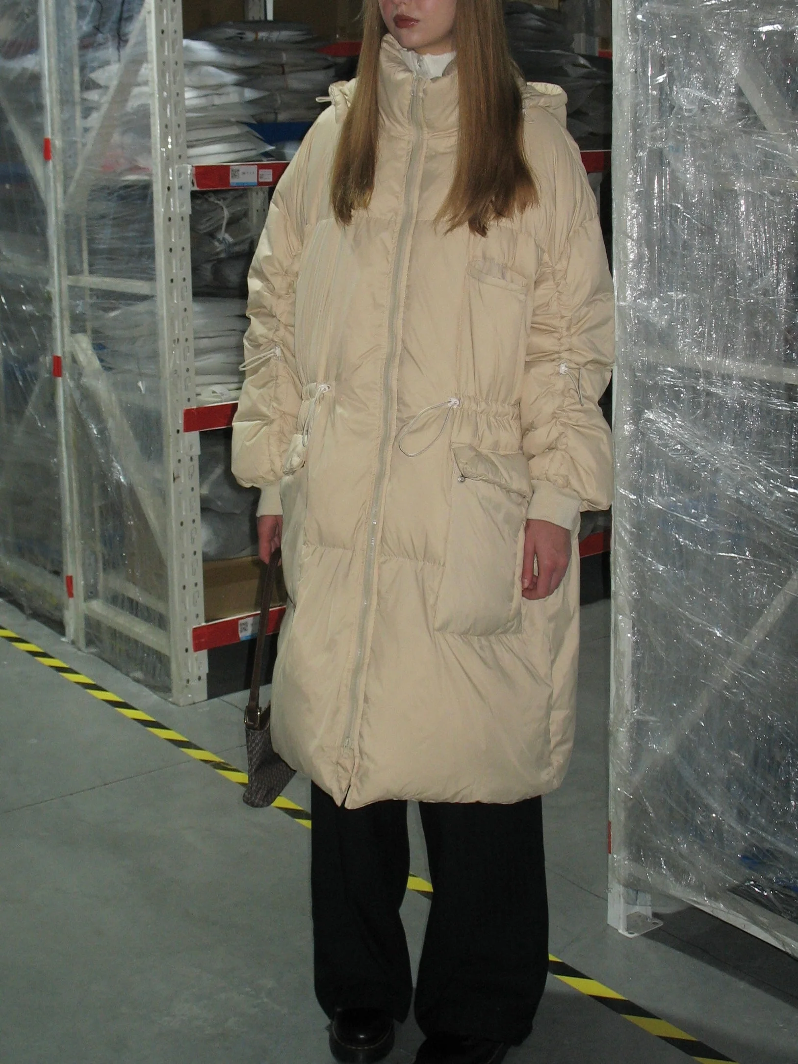 Beige Hooded Long Down Jacket - Image 4