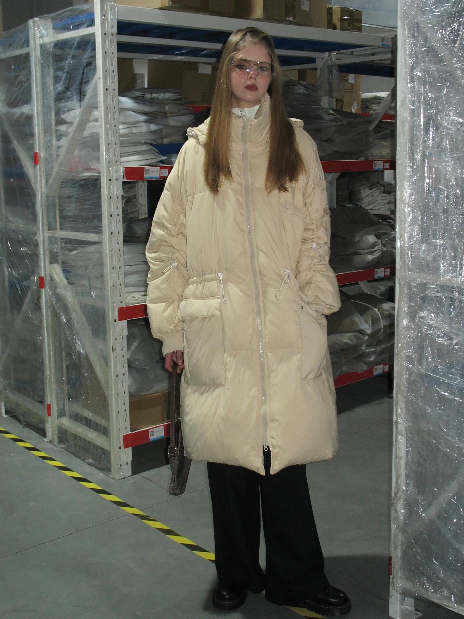 Beige Hooded Long Down Jacket - Image 5