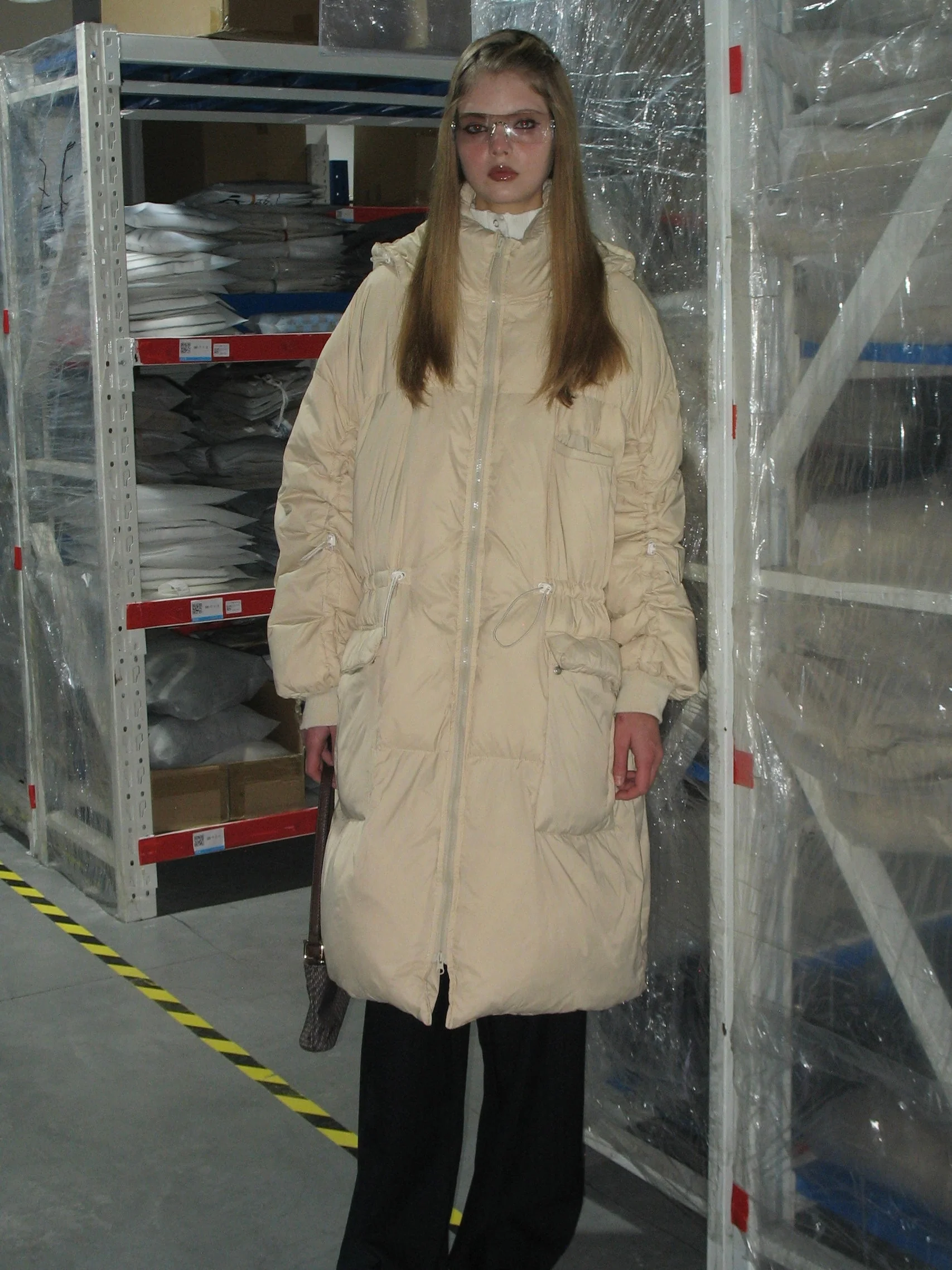Beige Hooded Long Down Jacket - Image 6