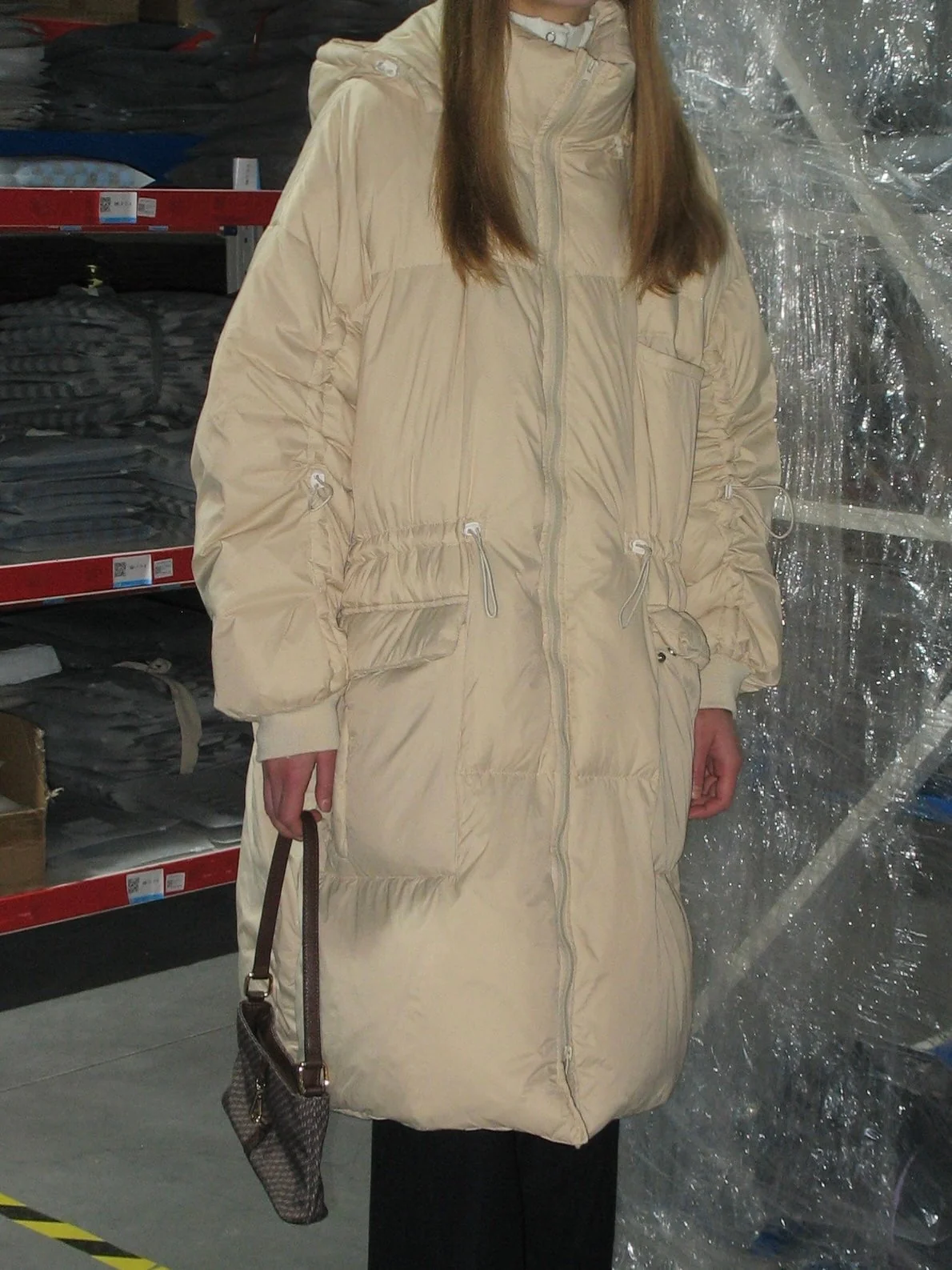 Beige Hooded Long Down Jacket - Image 8