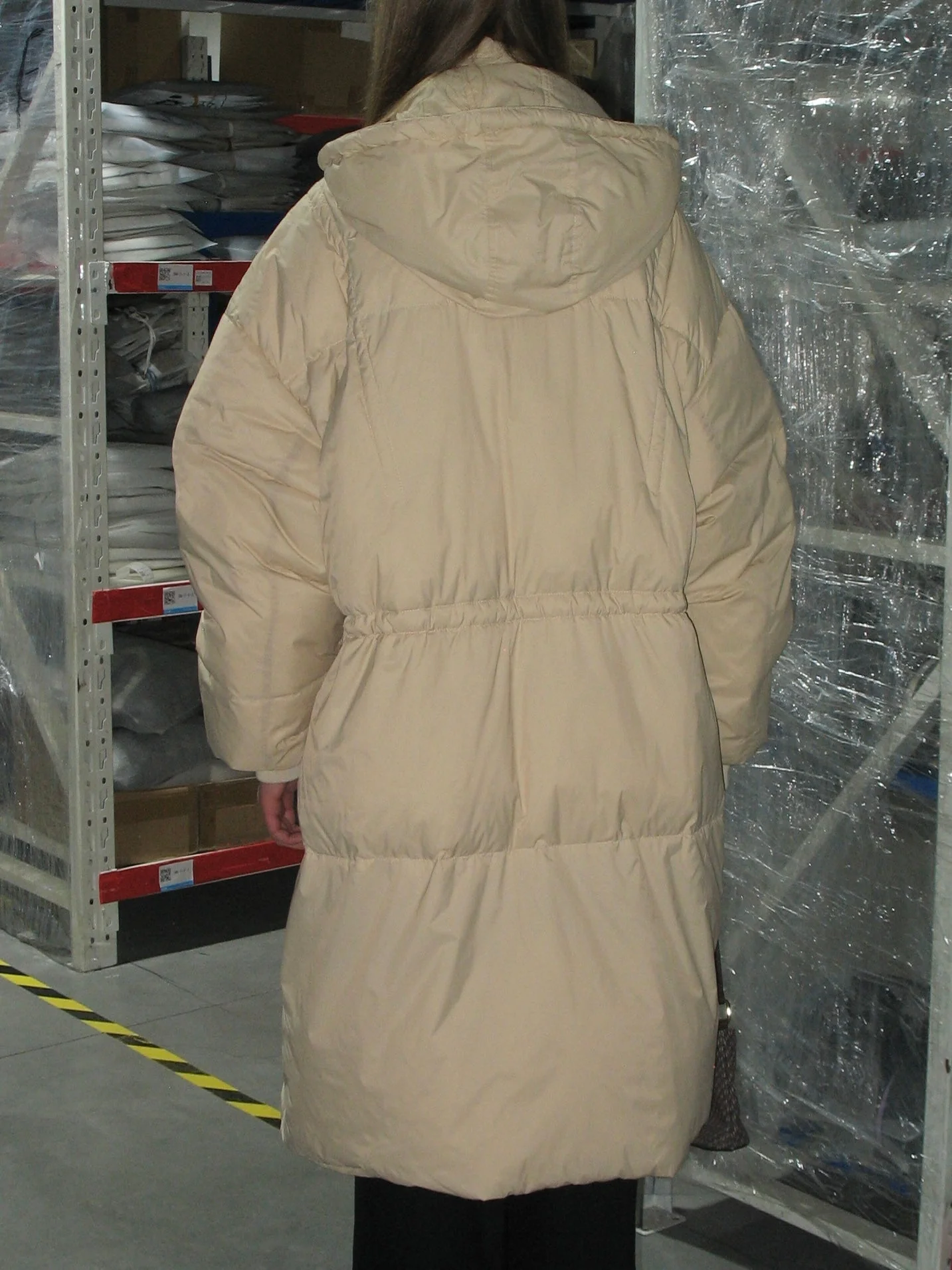 Beige Hooded Long Down Jacket - Image 9