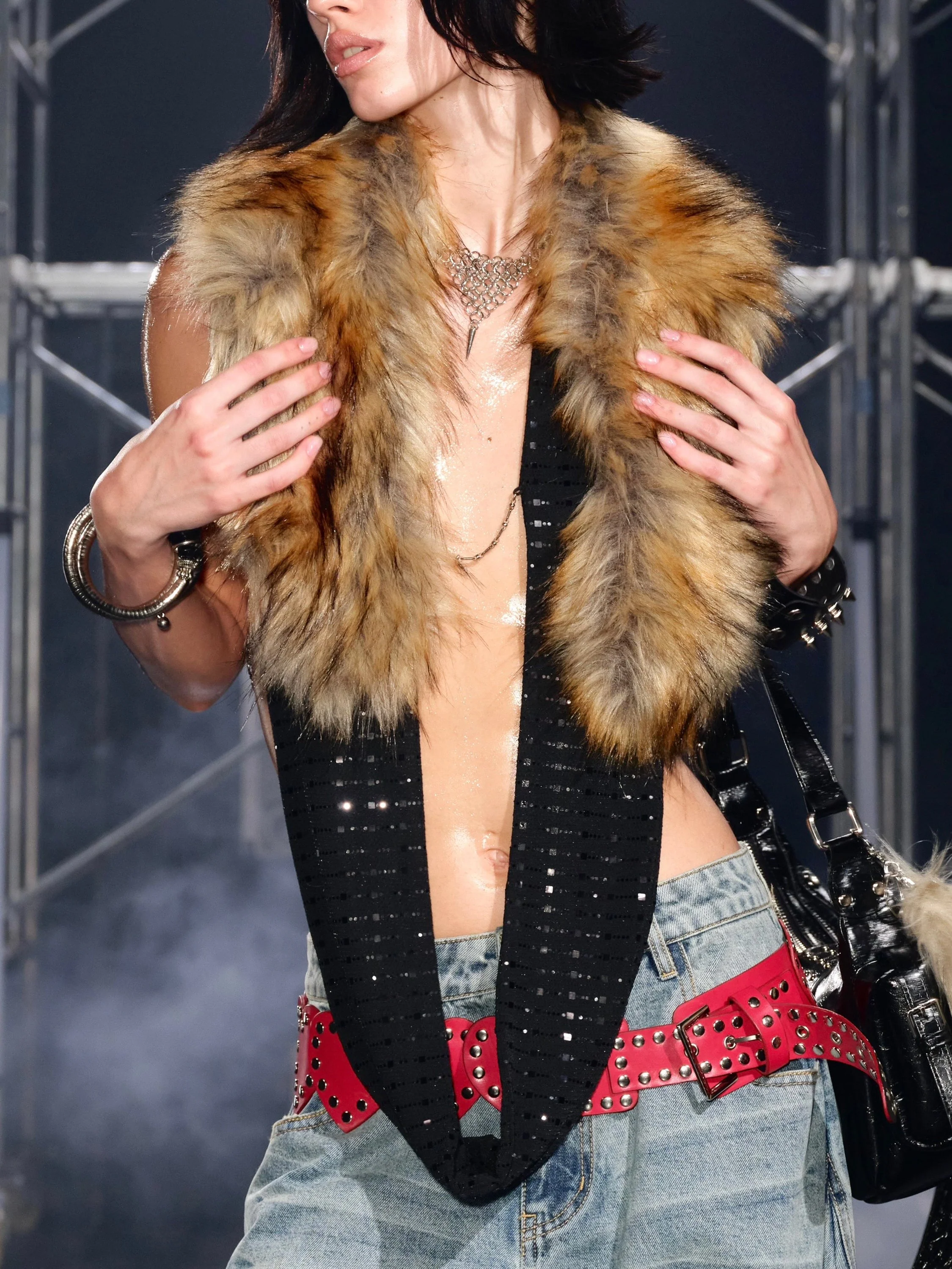Hotline Halter Top with Detachable Faux Fur Collar - Image 9