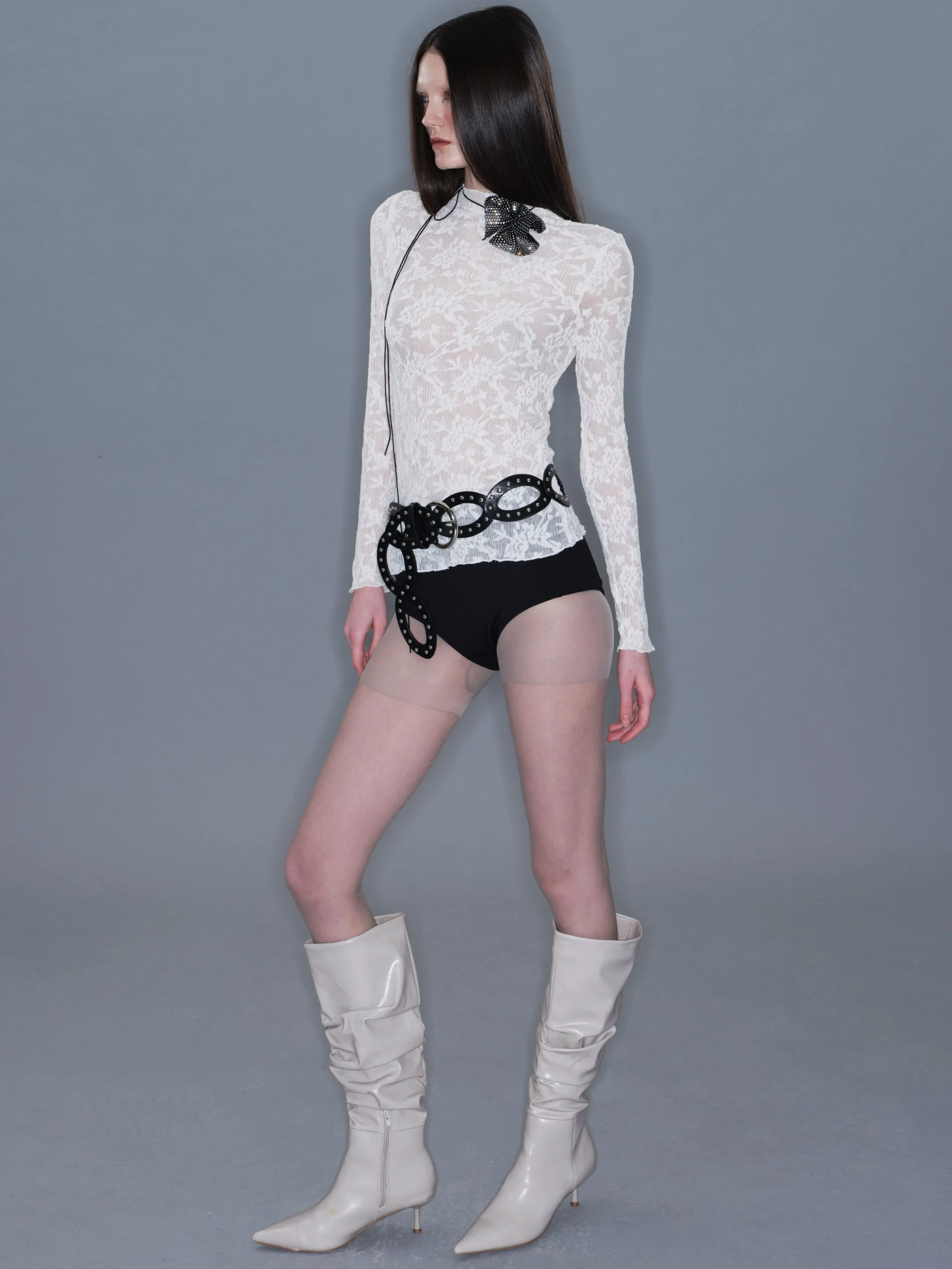 Lace Mesh Mock Neck Top - Image 6
