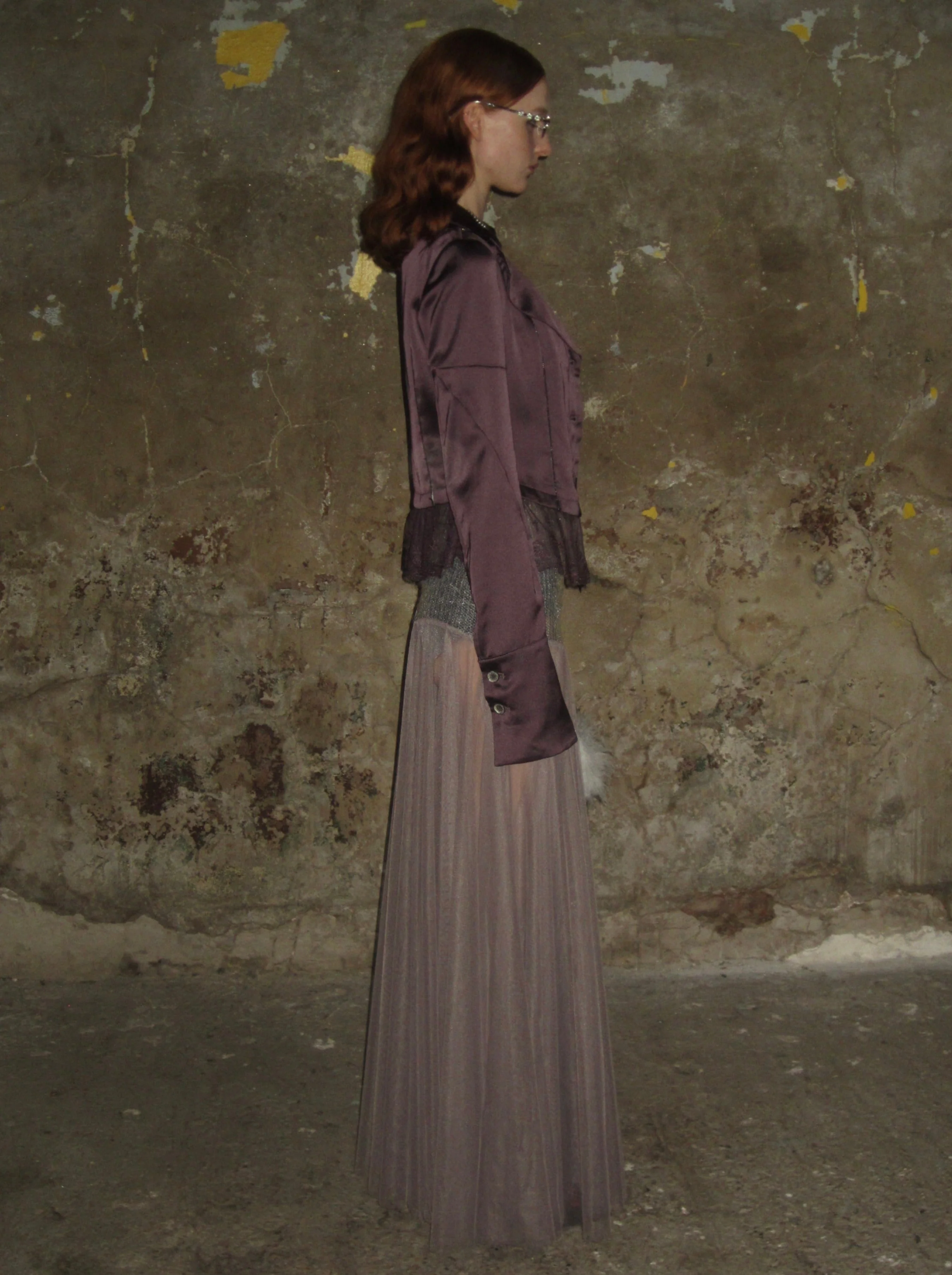 Lace-trimmed Satin Sparkly Blazer /Purple - Image 11