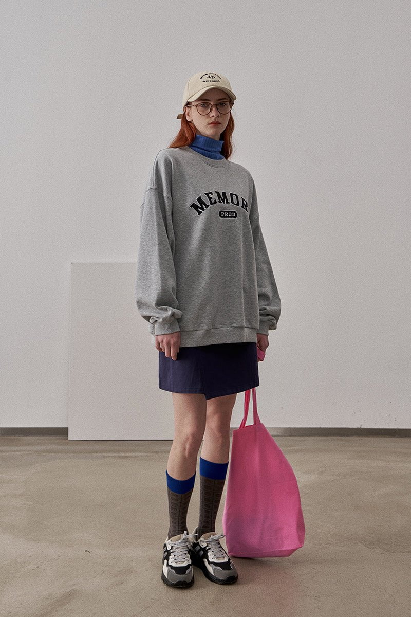 Loose Fit Memory Letters Embroidered Crewneck Sweatshirt / Melange Grey - Image 8