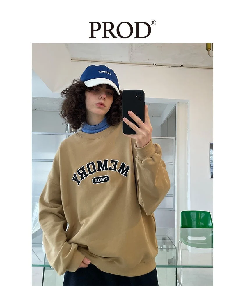 Loose Fit Memory Letters Embroidered Crewneck Sweatshirt / Mustard Yellow - Image 8