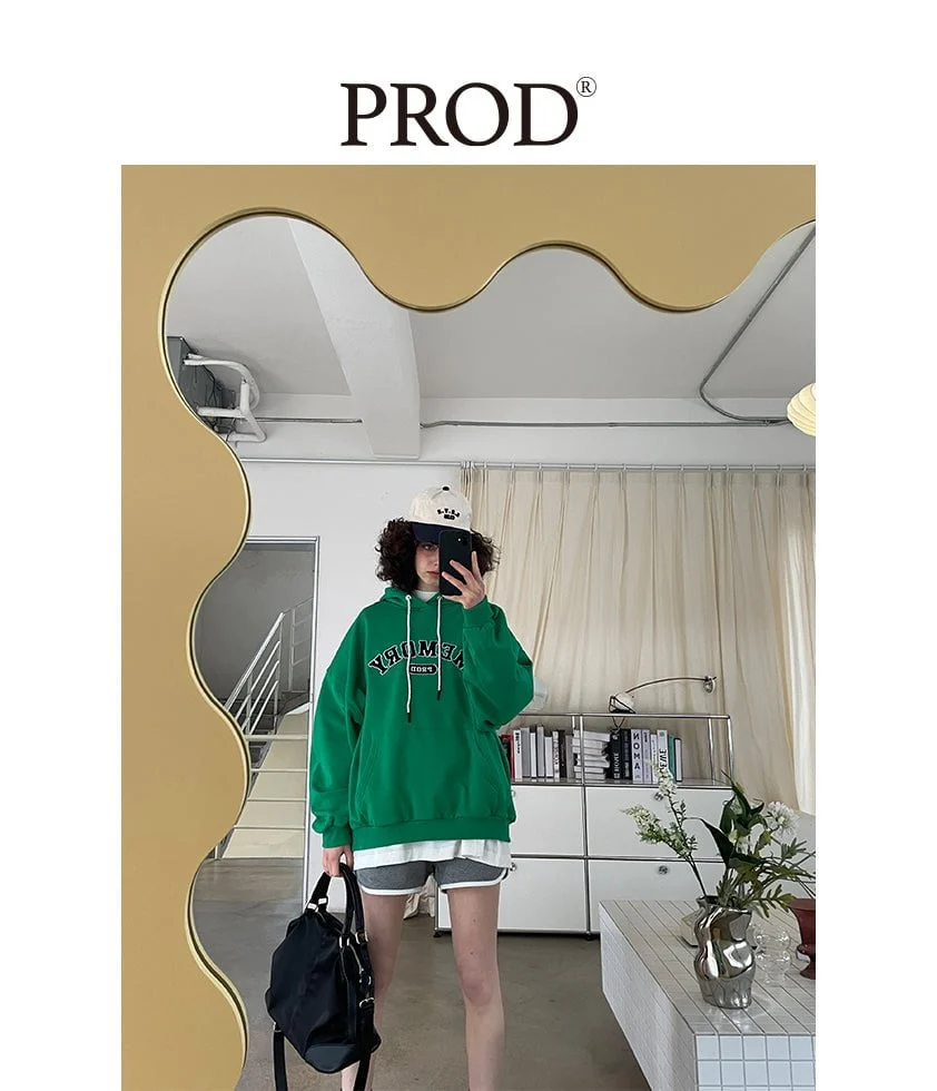 Loose Fit Memory Letters Embroidered Hoodie / Green - Image 5
