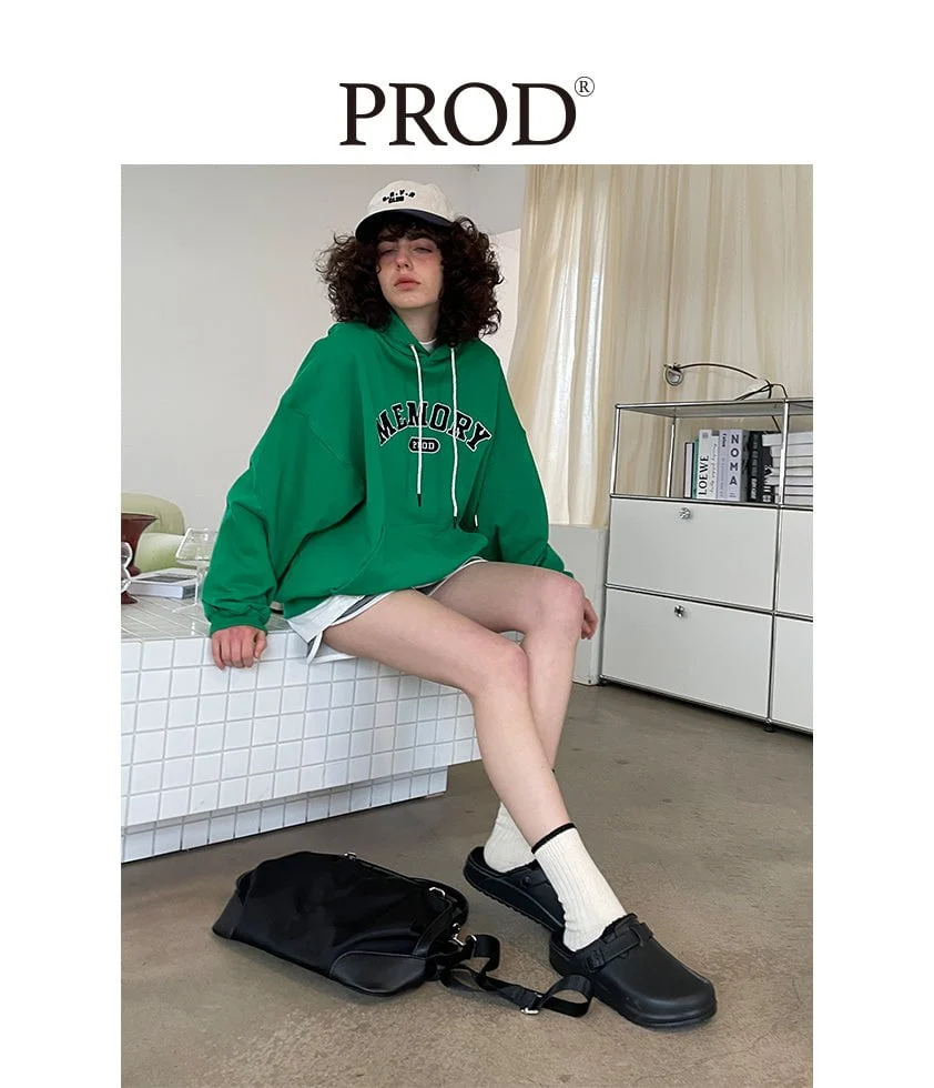 Loose Fit Memory Letters Embroidered Hoodie / Green - Image 6