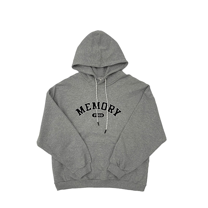 Loose Fit Memory Letters Embroidered Hoodie / Melange Grey - Image 3